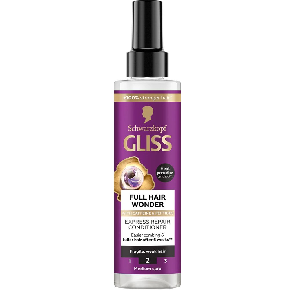 Schwarzkopf Gliss Full Hair Wonder Leave In Express Repair Conditioner Spray Αναζωογονητικό Μαλακτικό Spray Χωρίς Ξέβγαλμα Άμεσης Επανόρθωσης για Αδύναμα & Εύθραυστα Μαλλιά 200ml