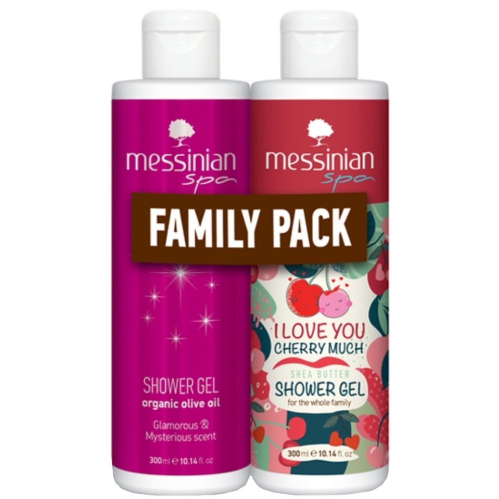 Messinian Spa Promo Organic Olive Oil Glamorous & Mysterious Scent Shower Gel 300ml & I love You Cherry Much Shea Butter Shower Gel 300ml