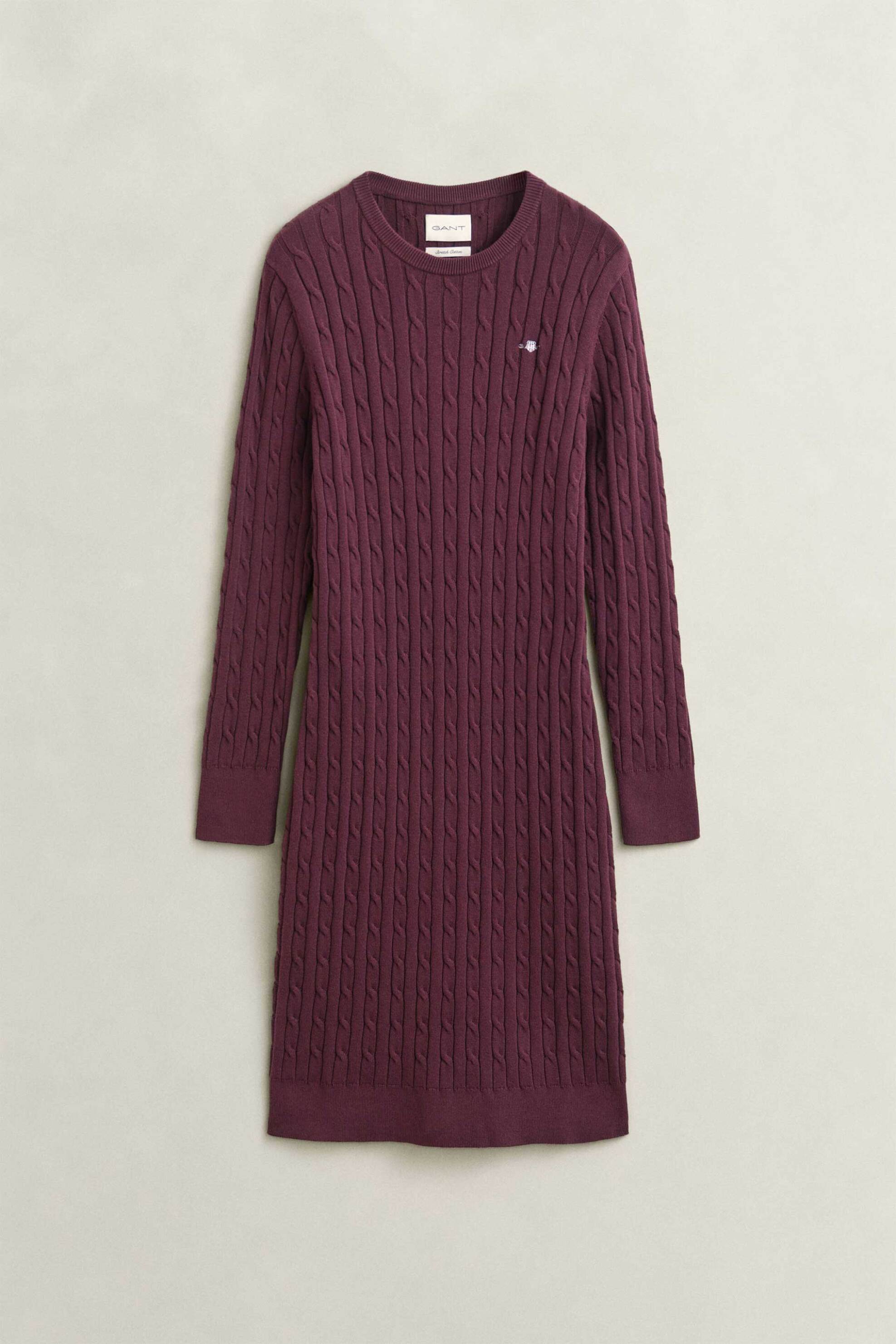 Gant γυναικείο πλεκτό mini φόρεμα με cable knit pattern και κεντημένο λογότυπο Slim Fit