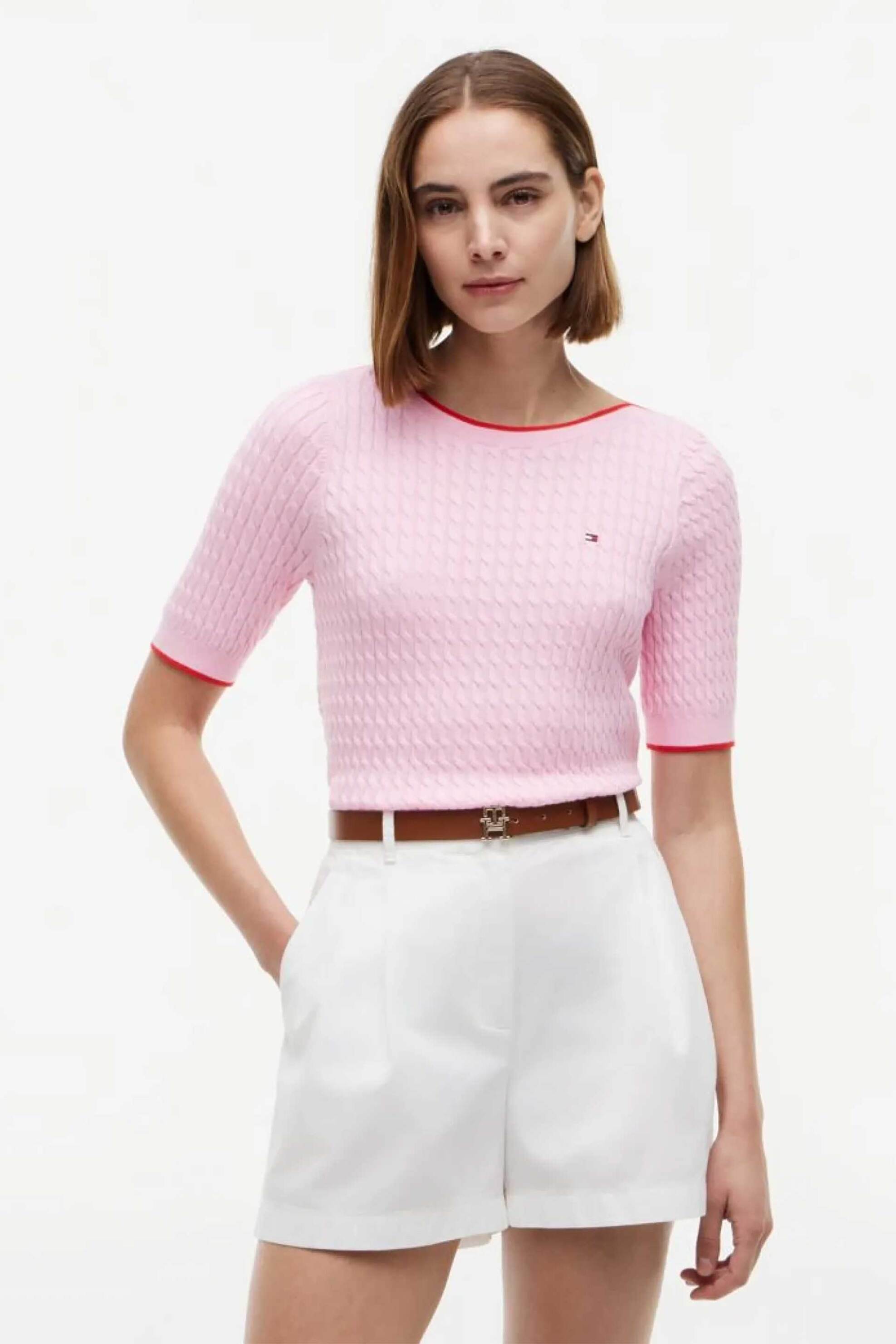 Tommy Hilfiger γυναικεία μπλούζα cable knit με κοντό μανίκι