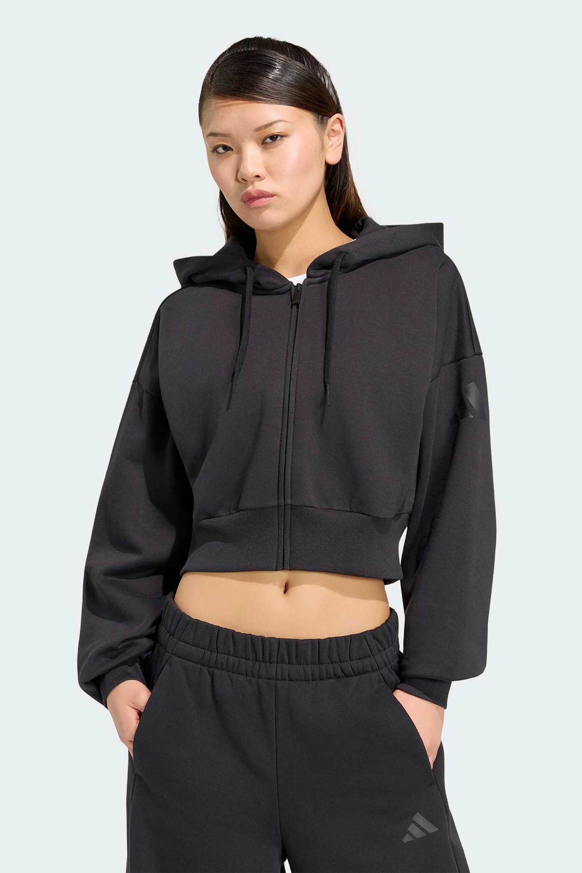 Adidas γυναικεία ζακέτα φούτερ cropped με κουκούλα Regular Fit "Essentials Contemporary Fleece"