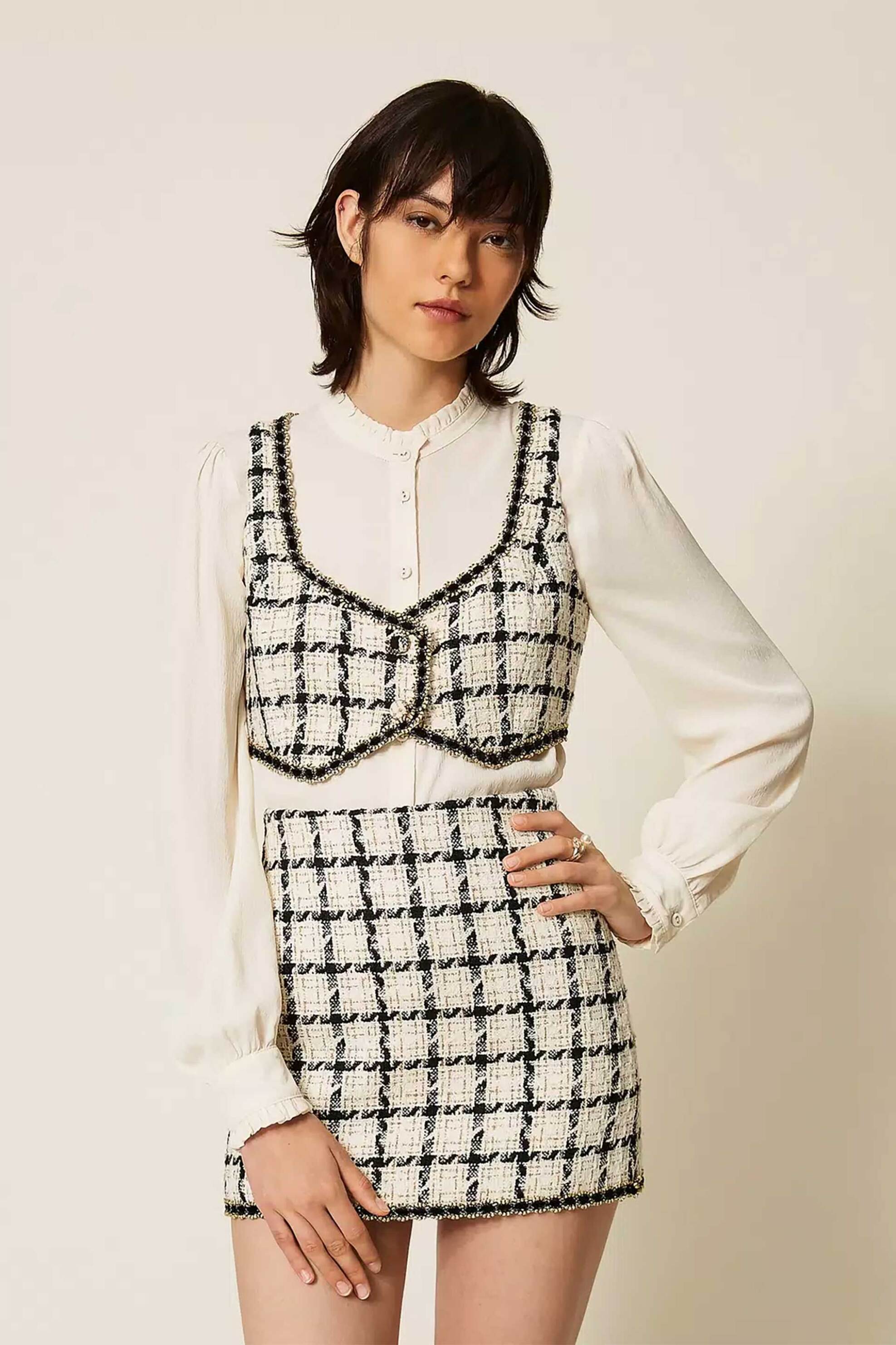 Twinset γυναικεία mini φούστα με tweed ύφασμα