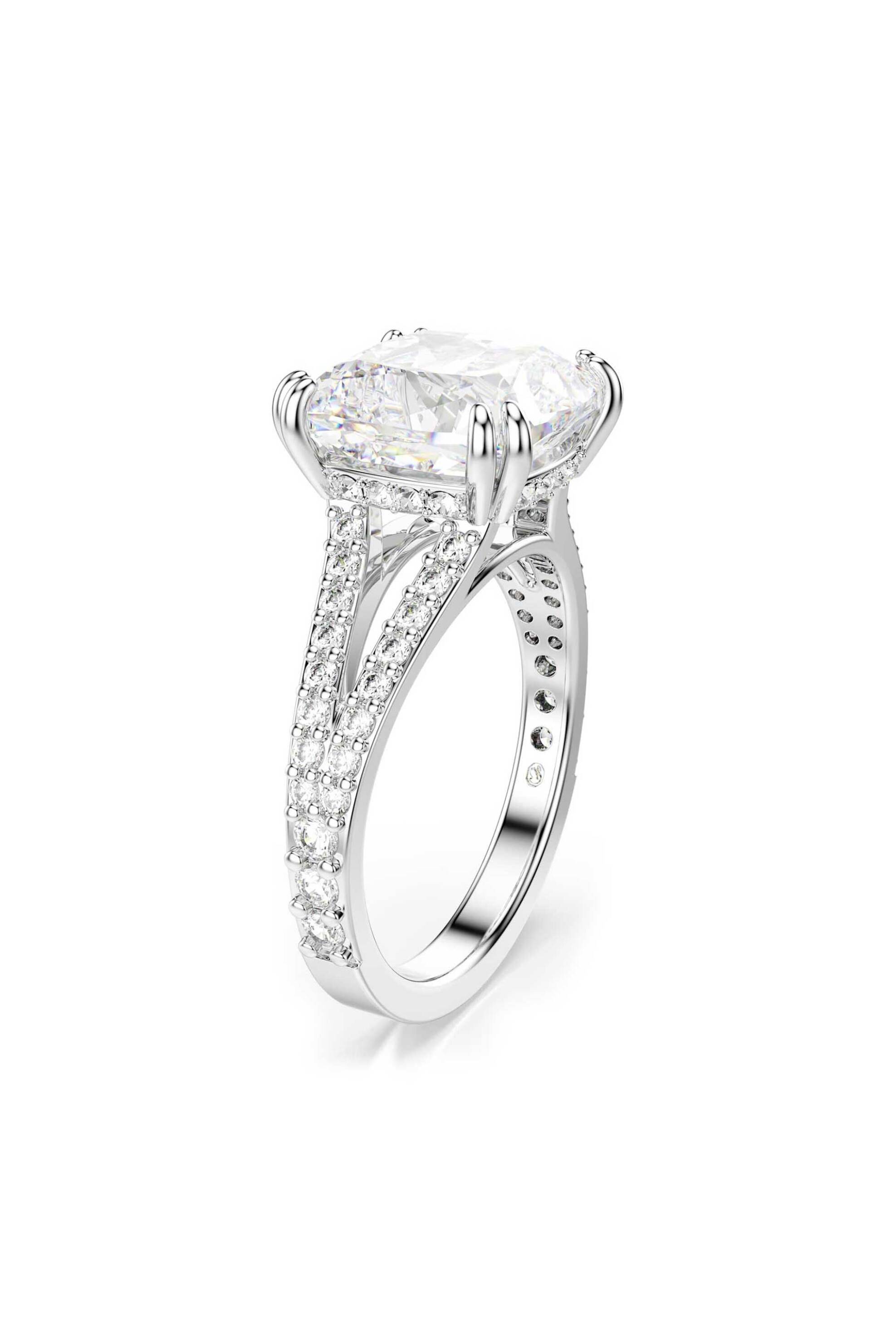 Swarovski γυναικείο δαχτυλίδι κοκτέιλ τετράγωνη κοπή, pavé, λευκό, επιμετάλλωση ροδίου "Stilla" (55)