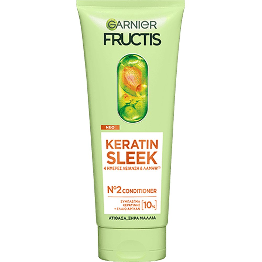 Garnier Fructis Keratin Sleek No2 Conditioner Μαλακτική Κρέμα Μαλλιών με Κερατίνη για Ατίθασα & Ξηρά Μαλλιά 200ml