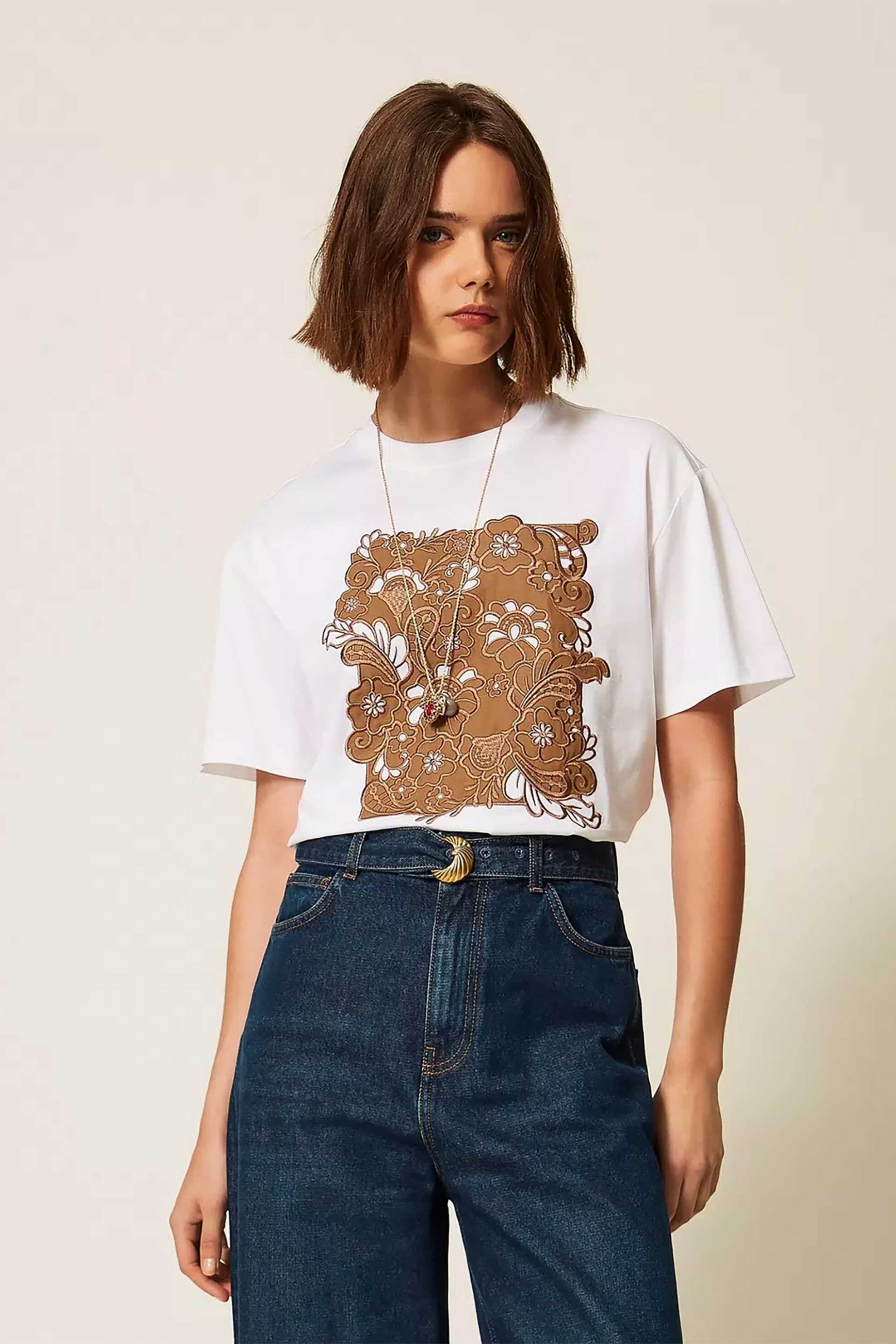 Twinset γυναικείο T-shirt με δαντέλα