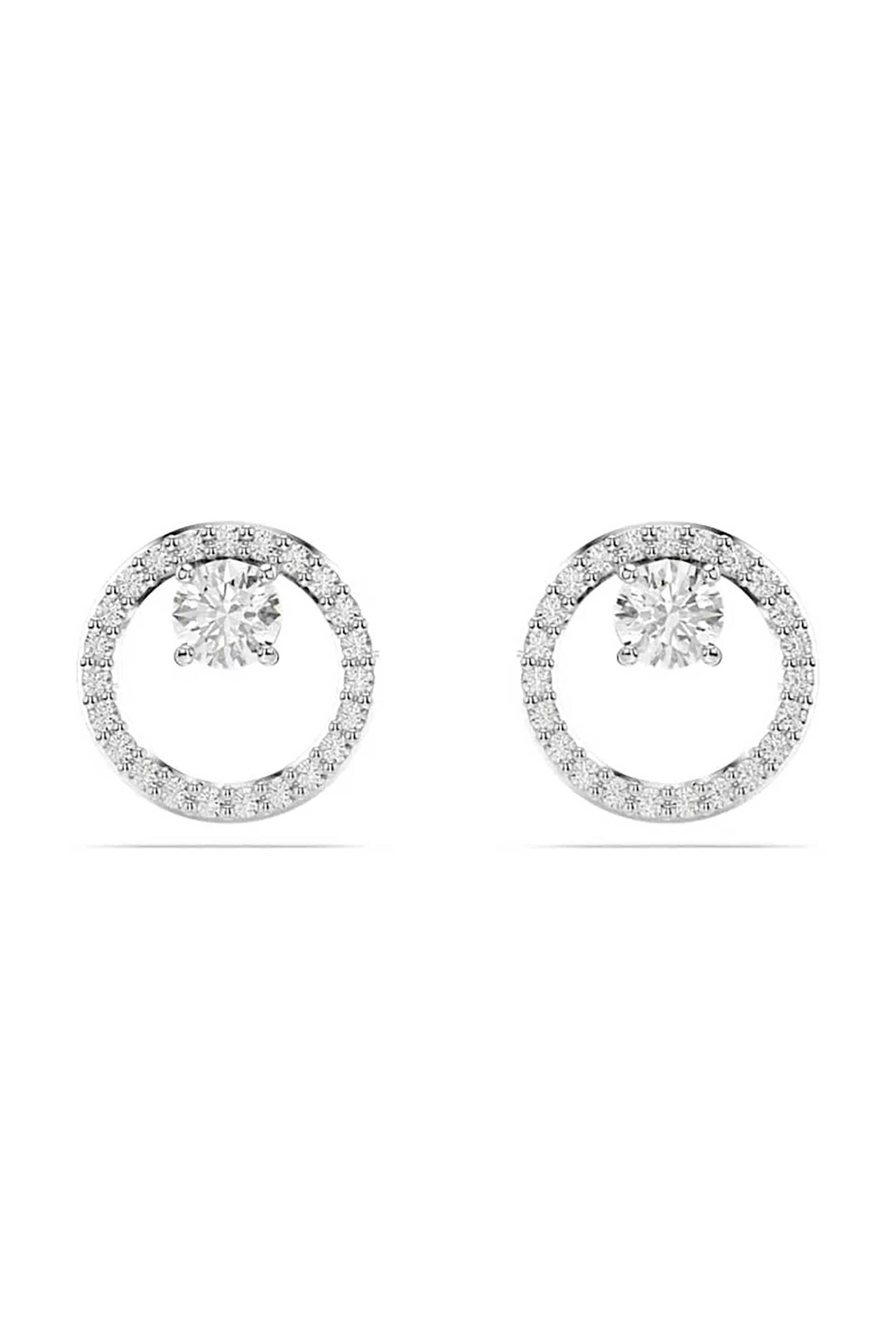 Swarovski γυναικεία σκουλαρίκια με καραφάκι, στρογγυλή κοπή, λευκά, επιμετάλλωση ροδίου "Constella"