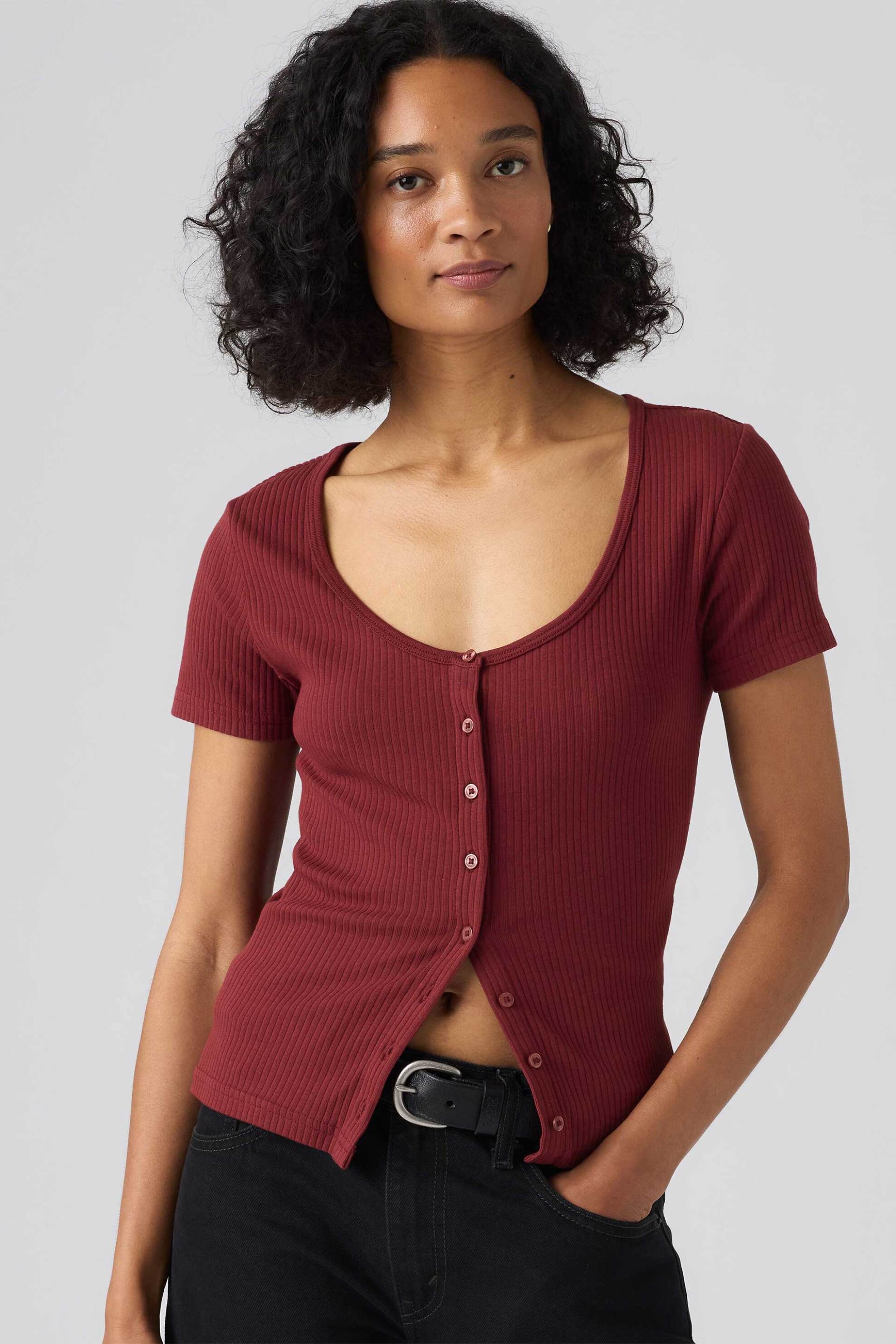 Levi's® γυναικείο πλεκτό τοπ ribbed με κουμπιά Slim Fit "Austen"