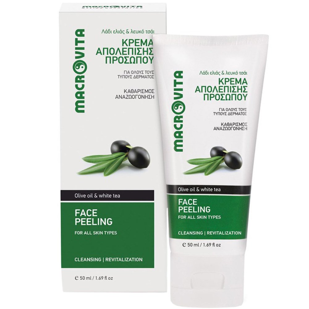 Macrovita With Olive Oil & White Tea Face Peeling Κρέμα Απολέπισης Προσώπου με Λάδι Ελιάς & Λευκό Τσάι Κατάλληλη για Όλους τους Τύπους Δέρματος 50ml