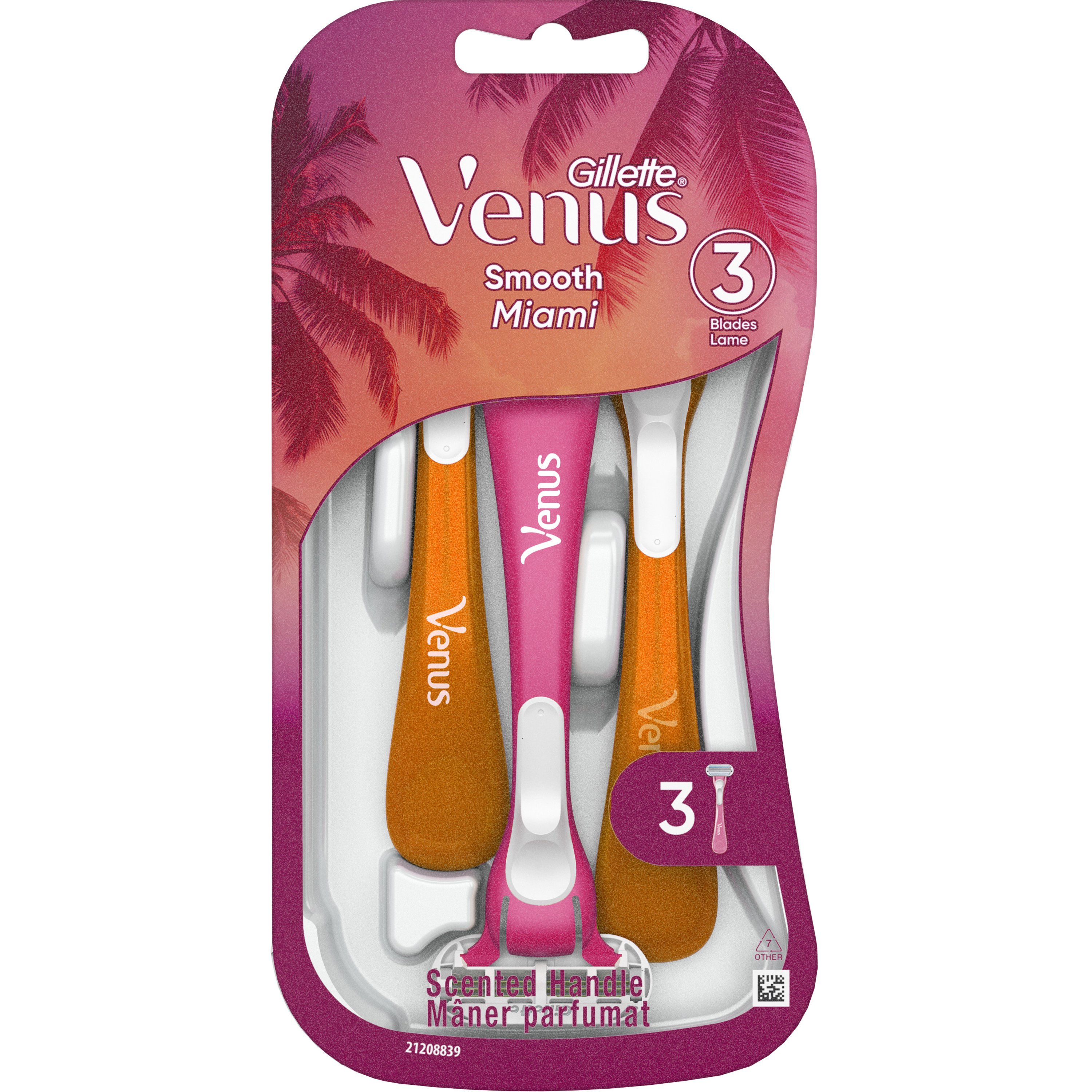 Gillette Venus Smooth Miami 2 Colors Γυναικεία Ξυραφάκια μιας Χρήσης 3 Λεπίδων με Κινούμενη Κεφαλή για Βαθύ Ξύρισμα με Αρωματική Λαβή 3 Τεμάχια