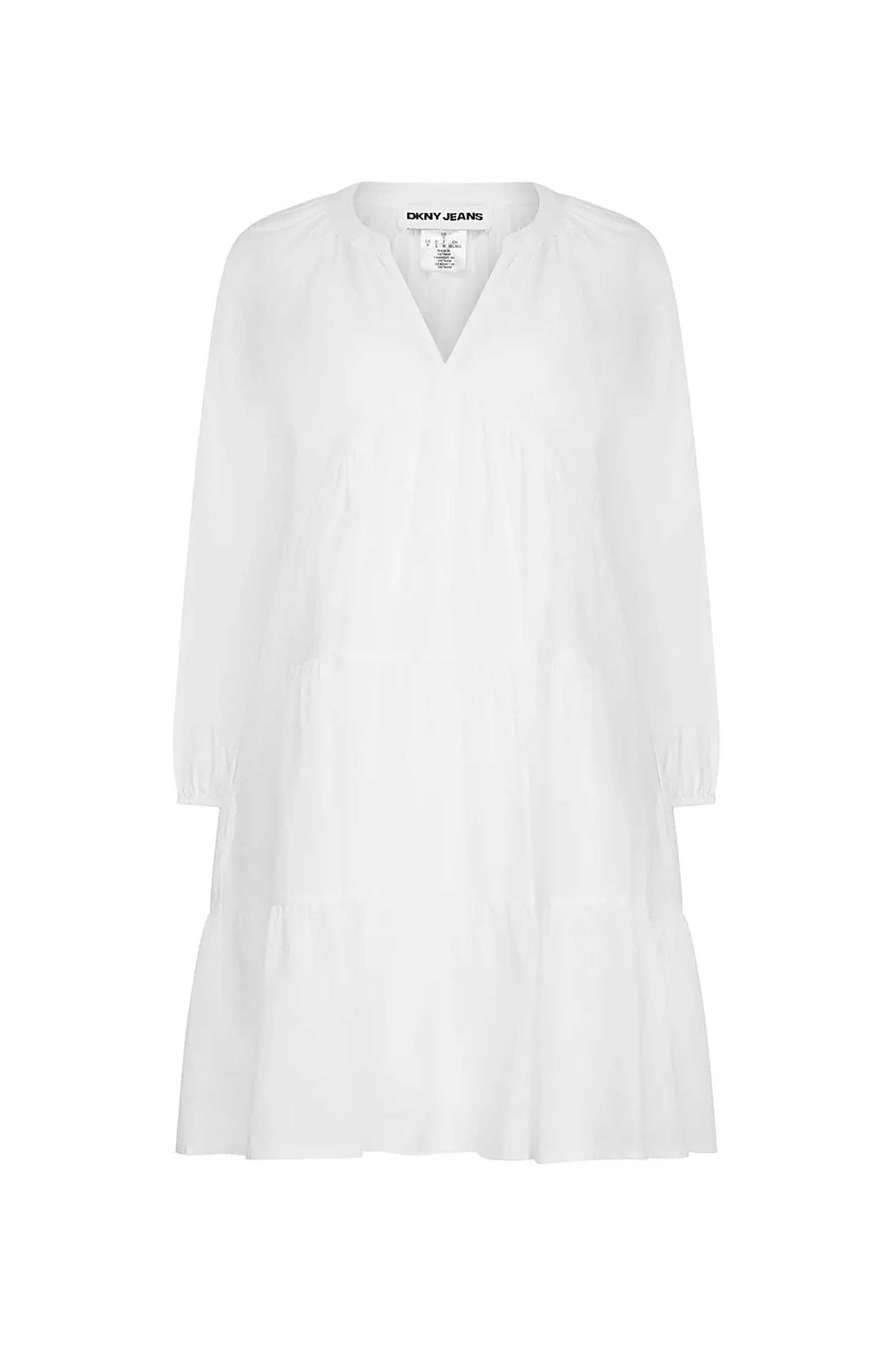 DKNY γυναικείο midi φόρεμα μονόχρωμο με V | XS