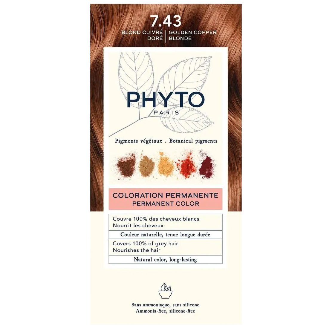 Phyto Permanent Hair Color Kit Μόνιμη Βαφή Μαλλιών με Φυτικές Χρωστικές, Χωρίς Αμμωνία 1 Τεμάχιο - 7.43 Ξανθό Χρυσοχάλκινο