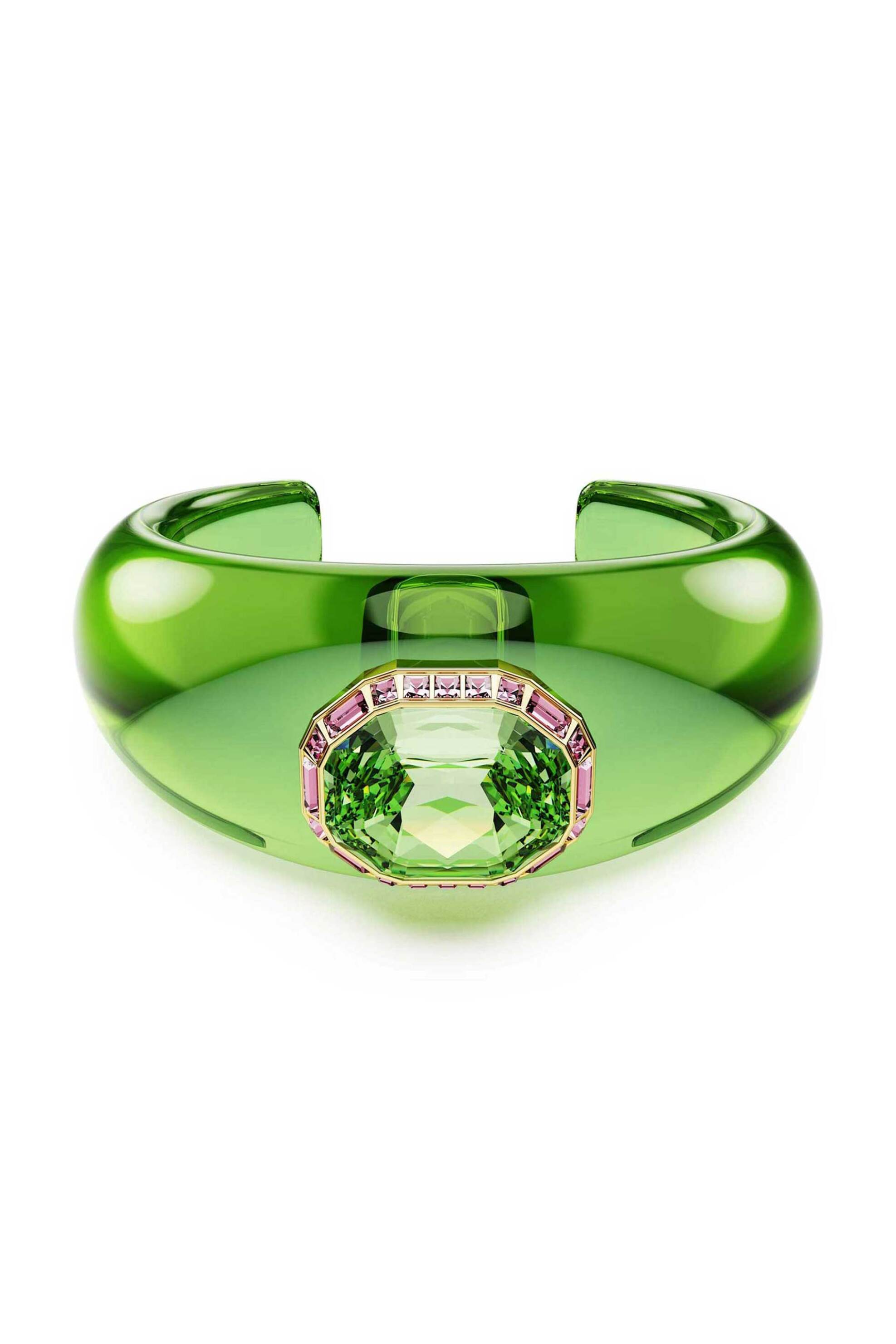 Swarovski γυναικεία χειροπέδα οκταγωνική κοπή, πράσινο, επιμετάλλωση σε χρυσαφί τόνο "Dulcis" (M)