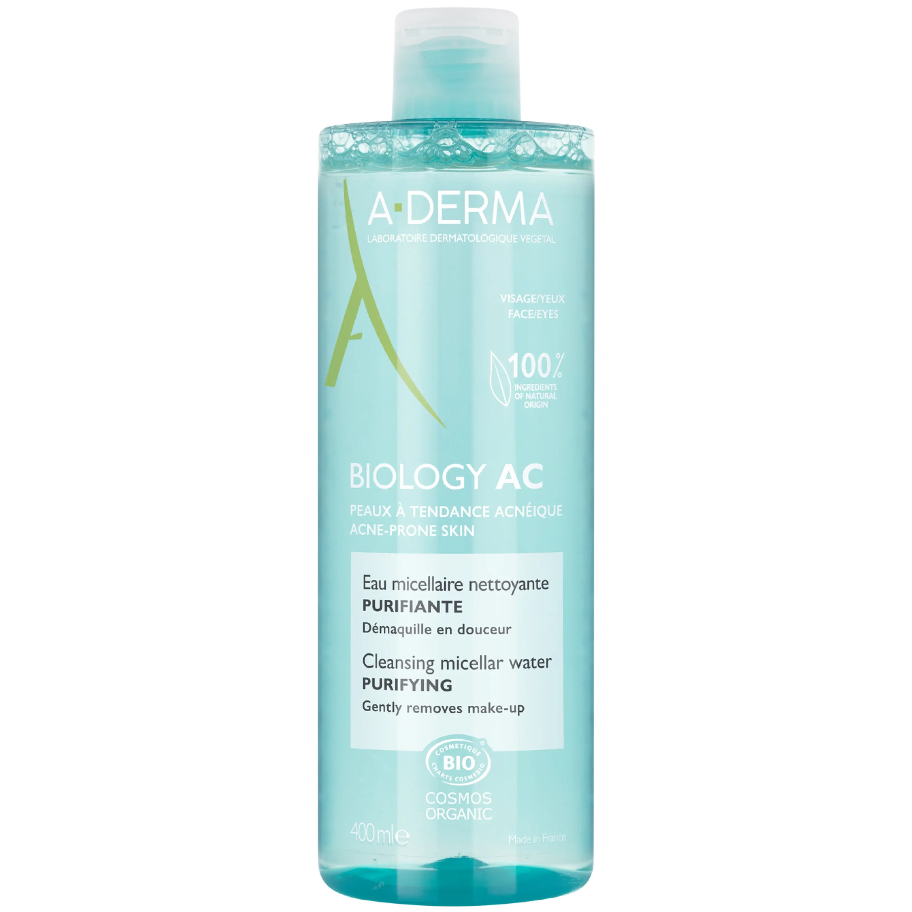 A-Derma Biology AC Cleansing Micellar Water Νερό Καθαρισμού & Ντεμακιγιάζ Προσώπου, Ματιών με Μικύλλια για Λιπαρές Επιδερμίδες με Τάση Ακμής 400ml