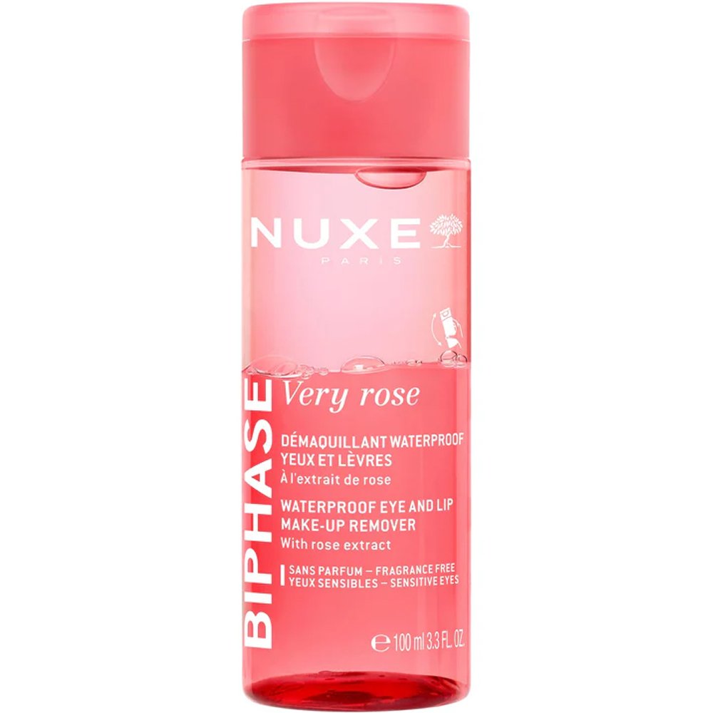 Nuxe Very Rose Biphase Waterproof Eye & Lip Make-Up Remover Διφασικό Αδιάβροχο Ντεμακιγιάζ Ματιών & Χειλιών Χωρίς Άρωμα Κατάλληλο για Ευαίσθητες Επιδερμίδες 100ml