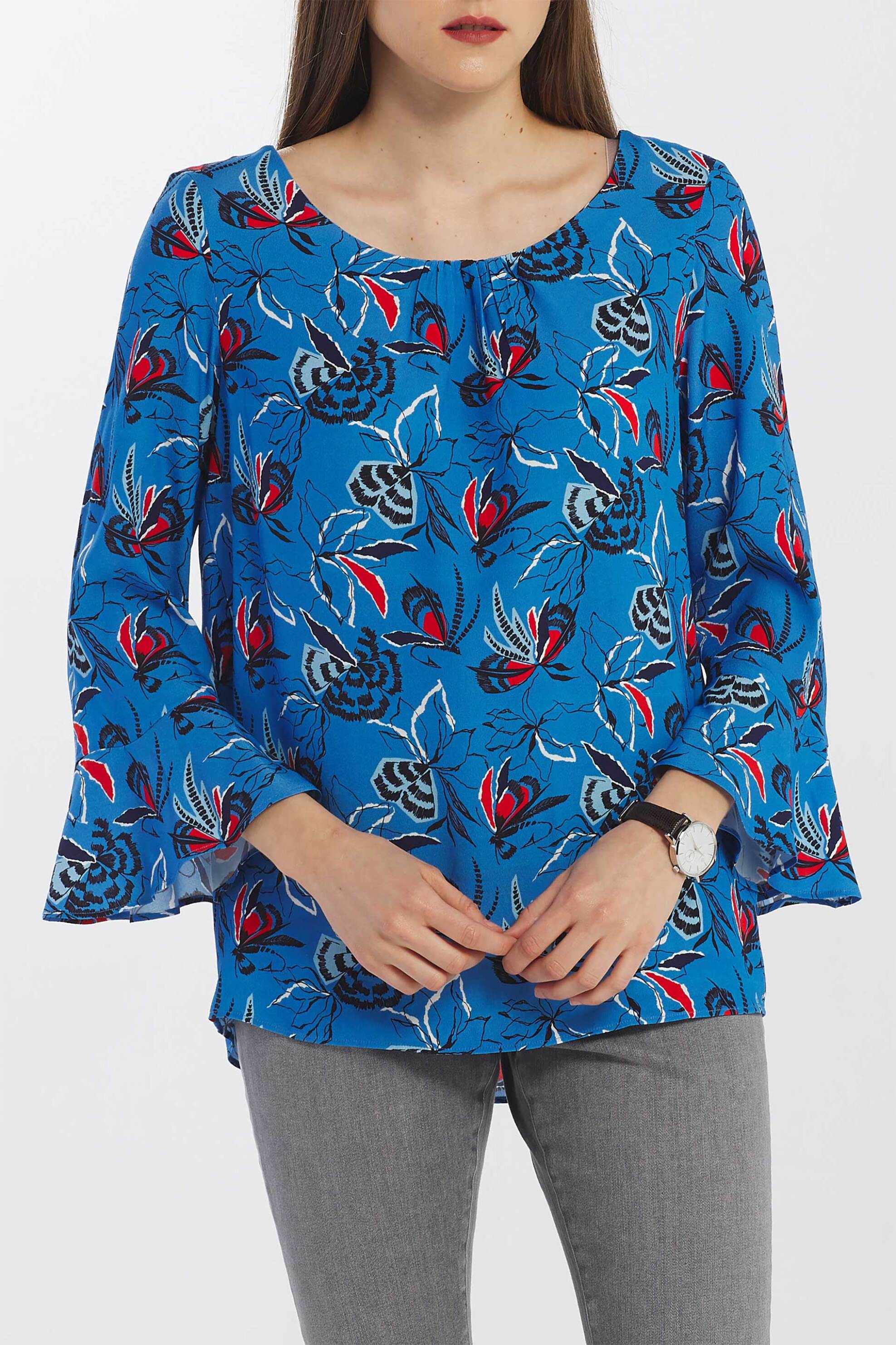 Gant γυναικεία μπλούζα με all-over floral και fly fish print και σχέδιο με σούρες