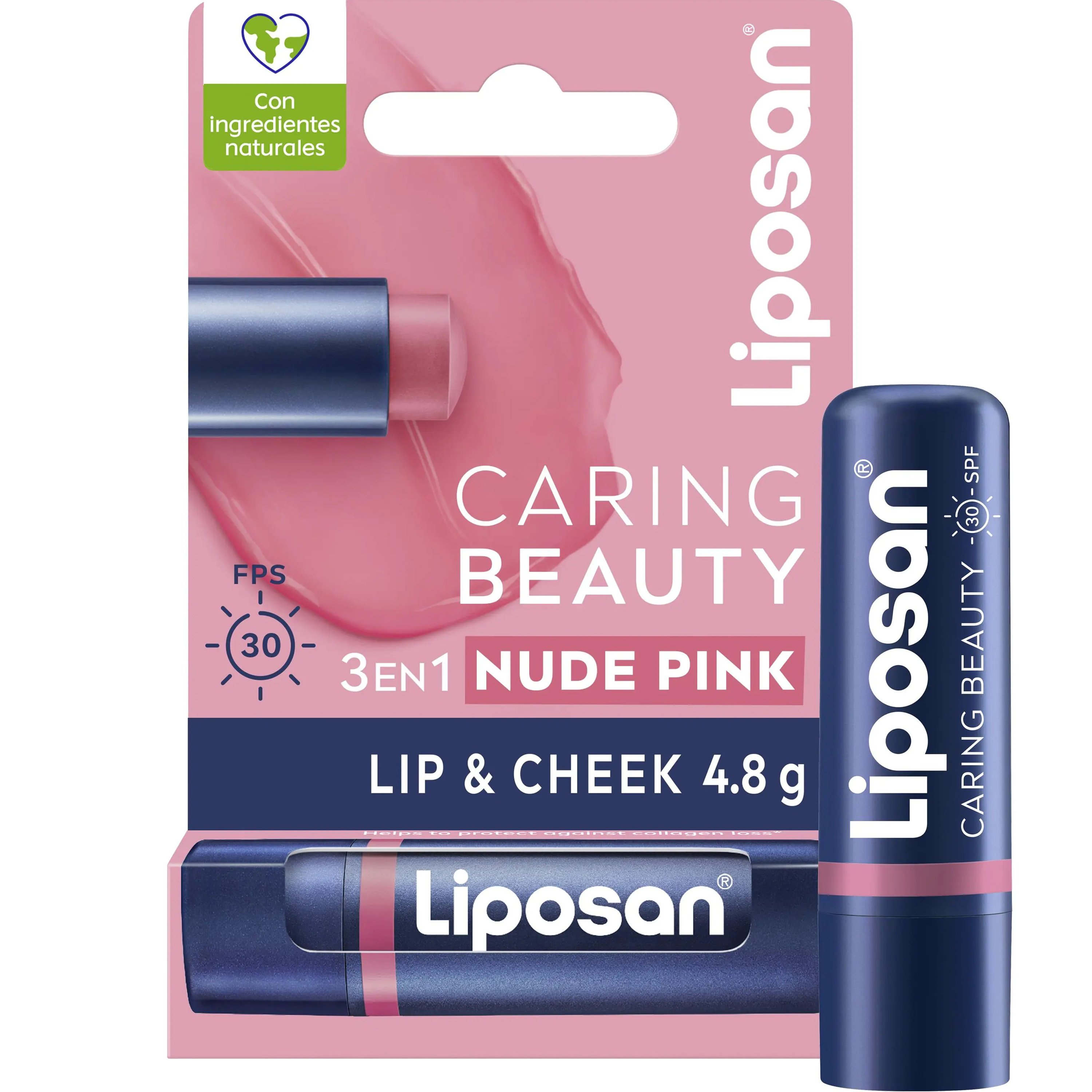 Liposan Caring Beauty Lip & Cheek Spf30 Βάλσαμο με Χρώμα για Χείλη & Μάγουλα με Υψηλό Δείκτη Προστασίας 4.8g - Nude Pink