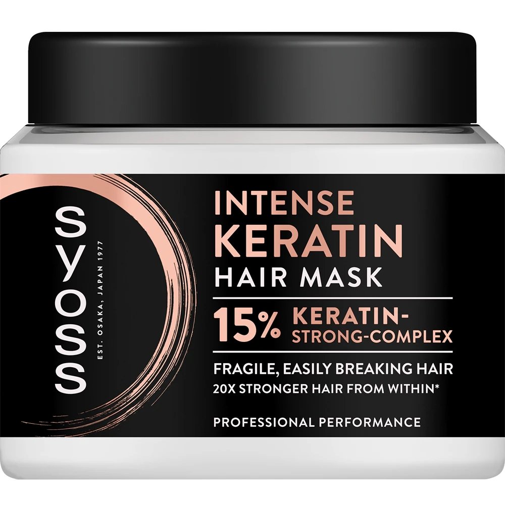 Syoss Intense Keratin Fragile, Easily Breaking Hair Mask Μάσκα Μαλλιών Εντατικής Ενυδάτωσης με 15% Σύμπλεγμα Κερατίνης για Δυνατά Μαλλιά από Μέσα προς τα Έξω Χωρίς να Σπάνε 400ml
