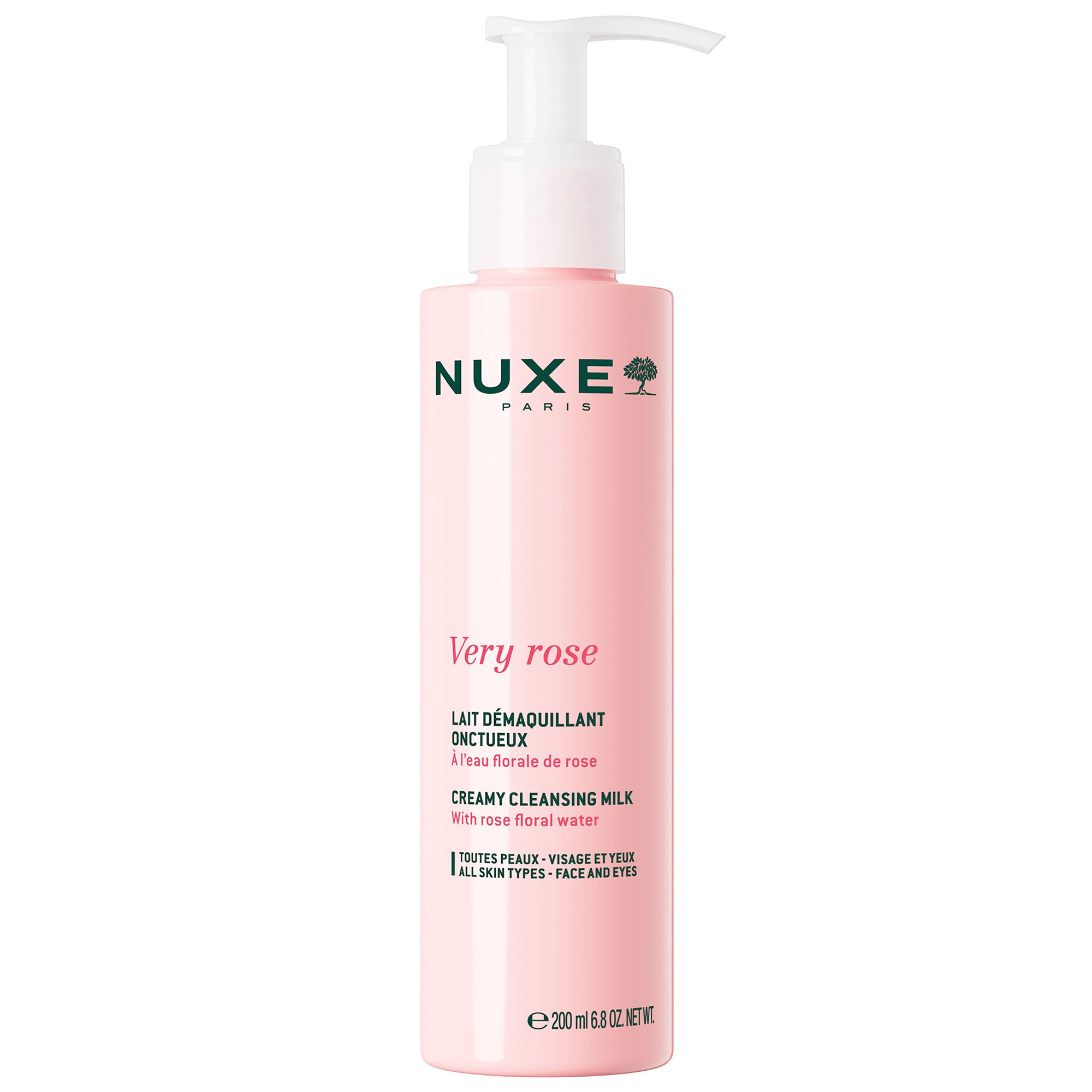 Nuxe Very Rose Creamy Cleansing Milk Κρεμώδες Γαλάκτωμα Καθαρισμού με Ροδόνερο για Κάθε Τύπο Επιδερμίδας για Πρόσωπο & Μάτια με Αντλία 200ml