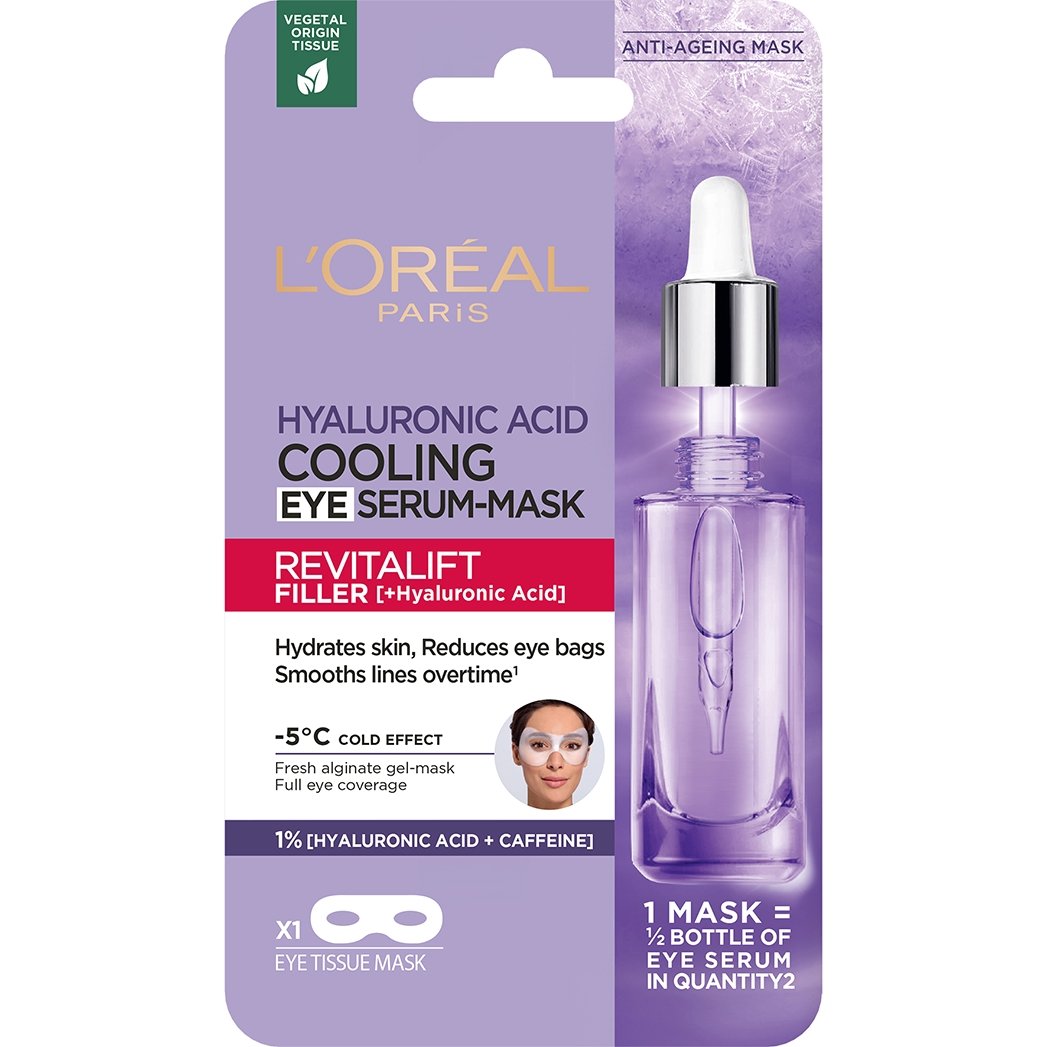 L'Oreal Paris Revitalift Filler Hyaluronic Acid Cooling Eye Serum Mask Υφασμάτινη Μάσκα Ματιών με Υαλουρονικό Οξύ & Καφεΐνη για Ενυδάτωση - Σύσφιξη της Επιδερμίδας 11g