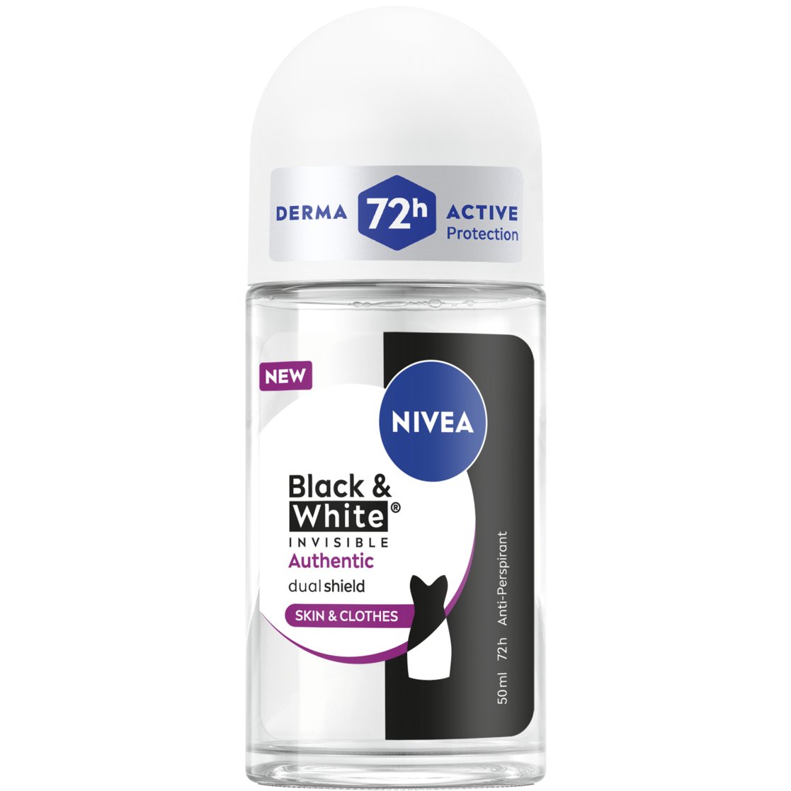 Nivea Black & White Invisible Authentic 72h Protection Deo Roll-on Γυναικείο Αποσμητικό 72ωρης Αόρατης Προστασίας για Επιδερμίδα & Ρούχα 50ml