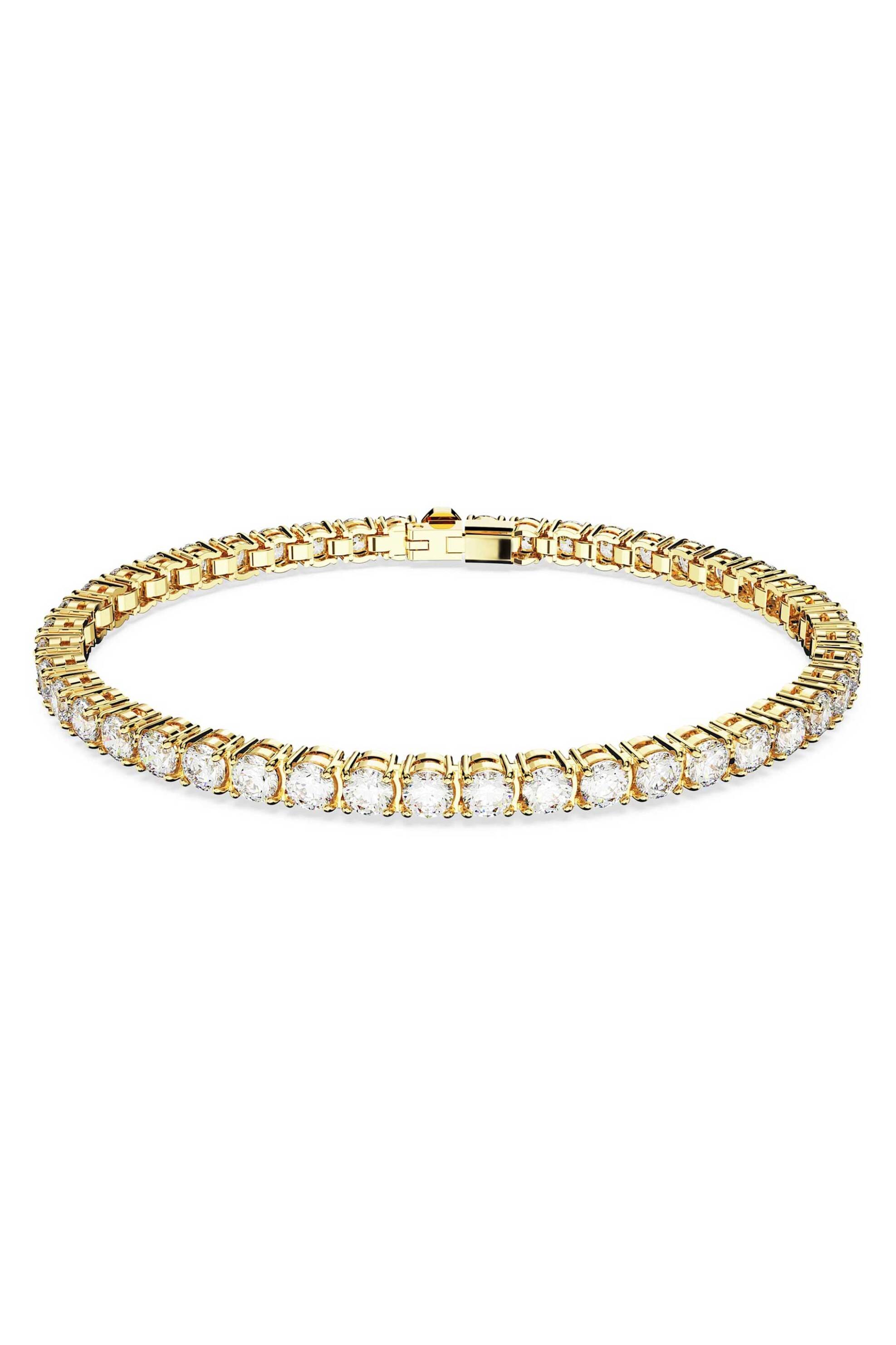 Swarovski γυναικείο βραχιόλι στρογγυλή κοπή, λευκό, επιμετάλλωση σε χρυσαφί τόνο "Matrix Tennis"