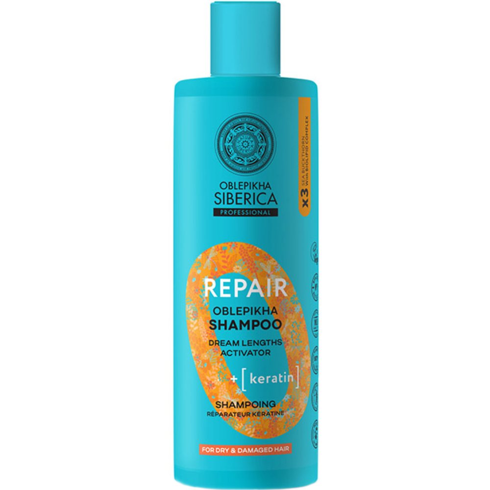 Oblepikha Siberica Professional Repair with Biolipid Complex & Keratin Shampoo Ενδυναμωτικό Σαμπούαν Αναδόμησης με Πεπτίδια Βρώμης & Κερατίνη για Ξηρά & Ταλαιπωρημένα Μαλλιά 400ml