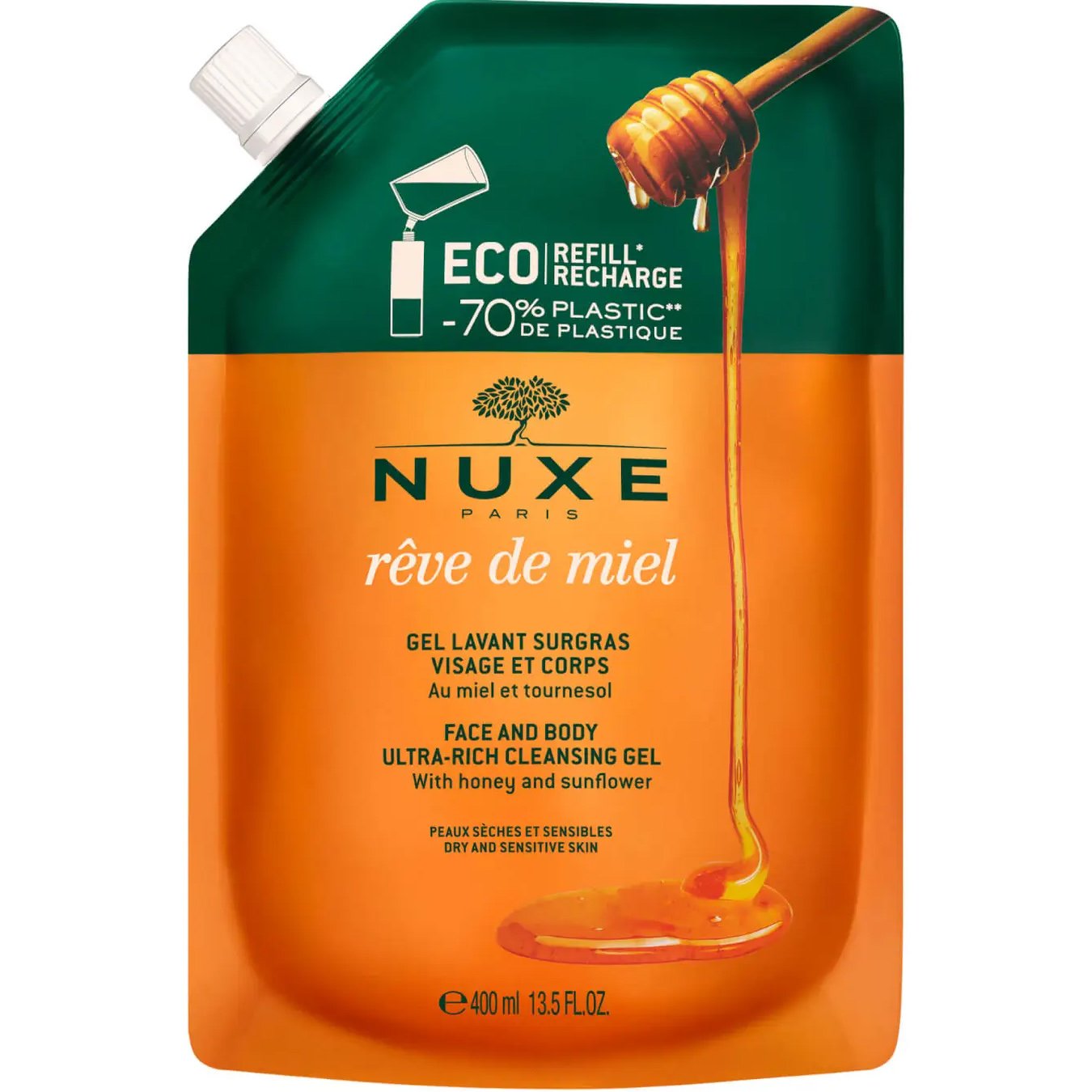Nuxe Reve de Miel Face & Body Ultra Rich Cleansing Gel with Honey & Sunflower Refill Απαλό Καθαριστικό Προσώπου - Σώματος για Ξηρές & Ευαίσθητες Επιδερμίδες 400ml