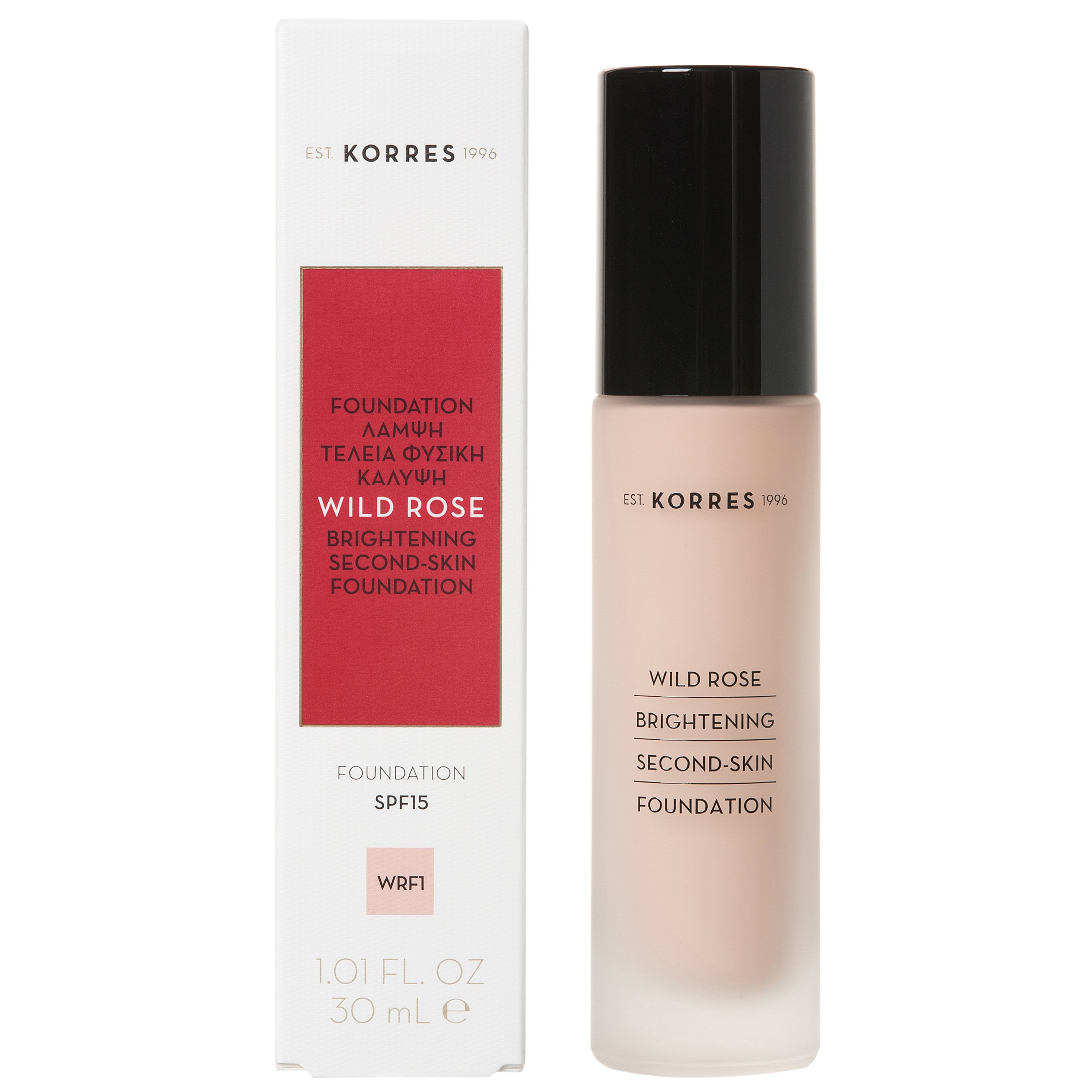 Korres Wild Rose Foundation Spf15 Make Up Άγριο Τριαντάφυλλο, Λάμψη, Τέλεια Φυσική Κάλυψη & Διάρκεια 30ml - Wrf1