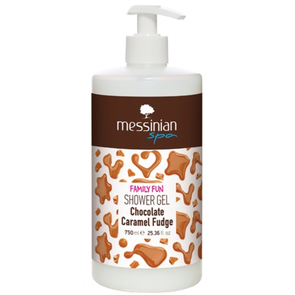 Messinian Spa Chocolate & Caramel Fudge Shower Gel Ενυδατικό Αφρόλουτρο με  γλυκό άρωμα Σοκολάτας & Καραμέλας, με Αντλία 750ml