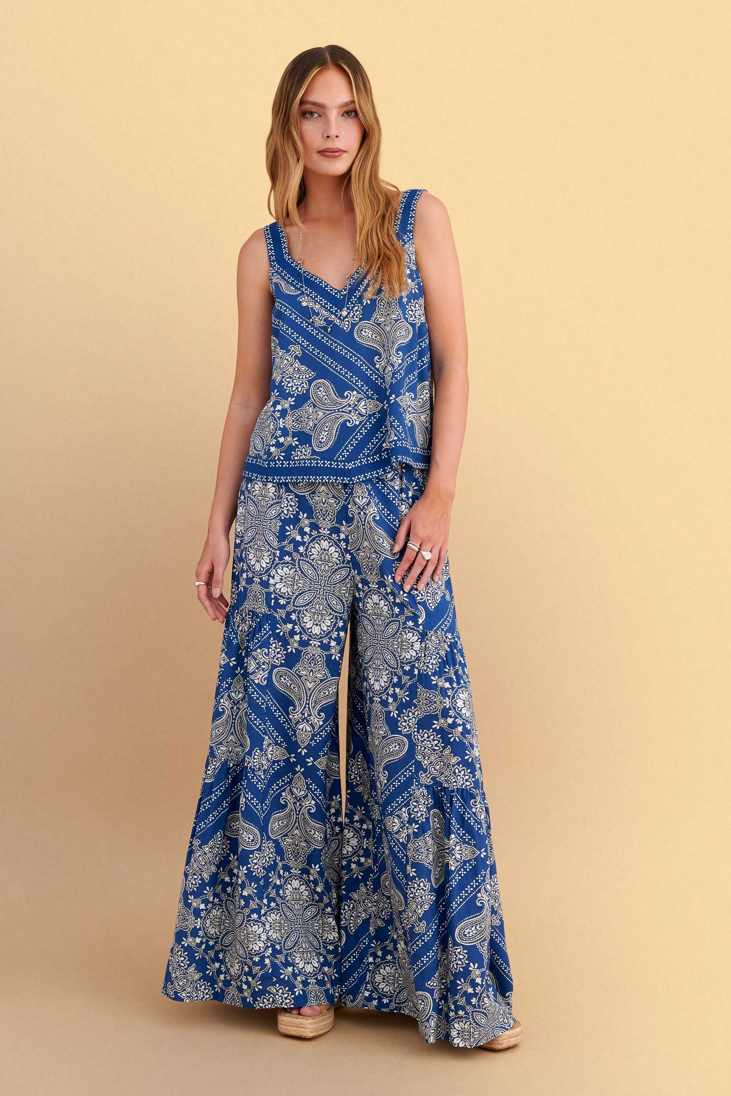 Παντελόνα με boho print - BLUE SKY