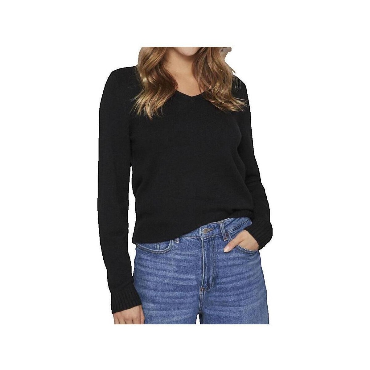 Πουλόβερ Vila Pull Col en V Confort Quotidien Noir
