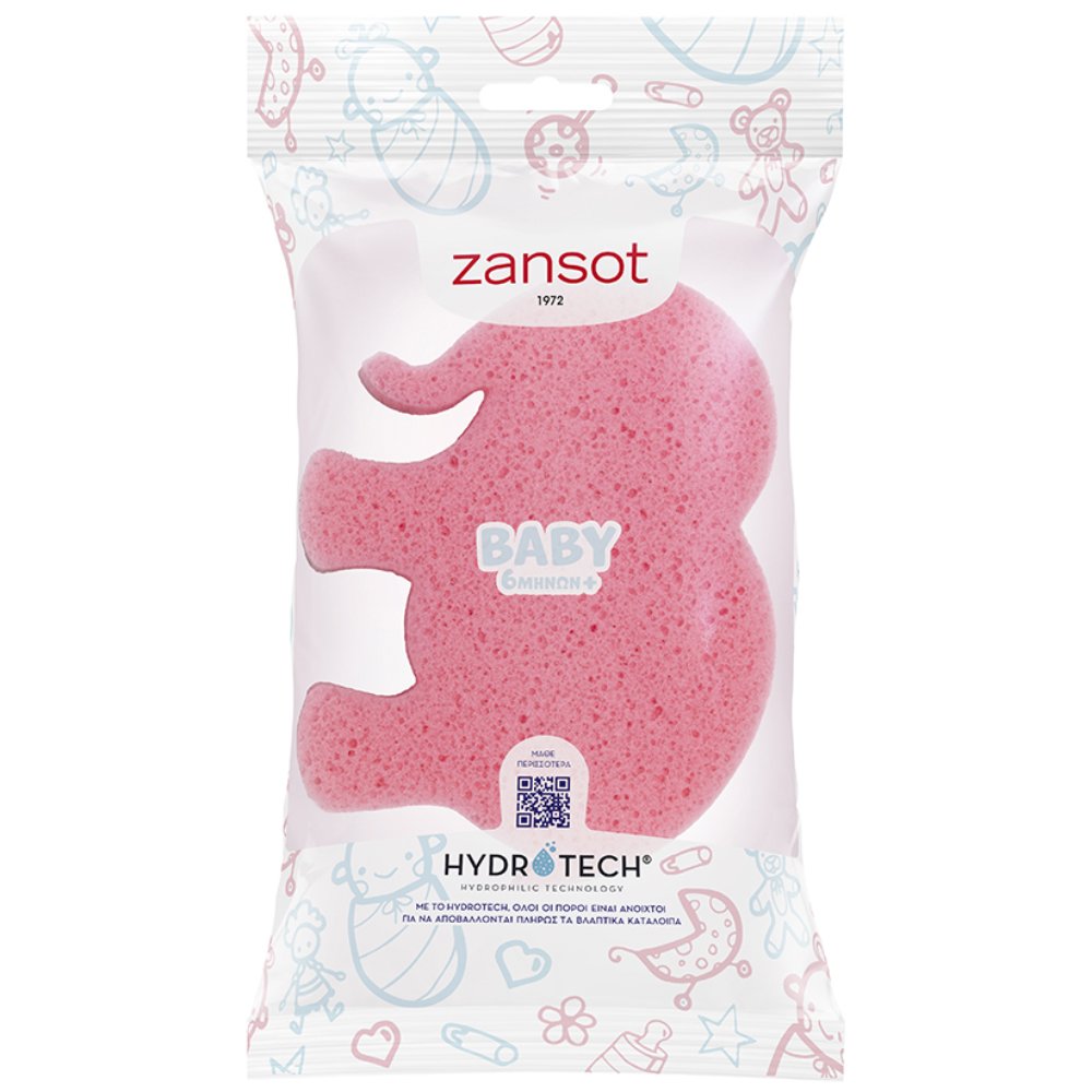 Zansot Baby 6 Months Sponge Βρεφικό Σφουγγαράκι Ιδανικό για την Ευαίσθητη Επιδερμίδα του Μωρού σας 1 Τεμάχιο - Ρόζ Ελεφαντάκι