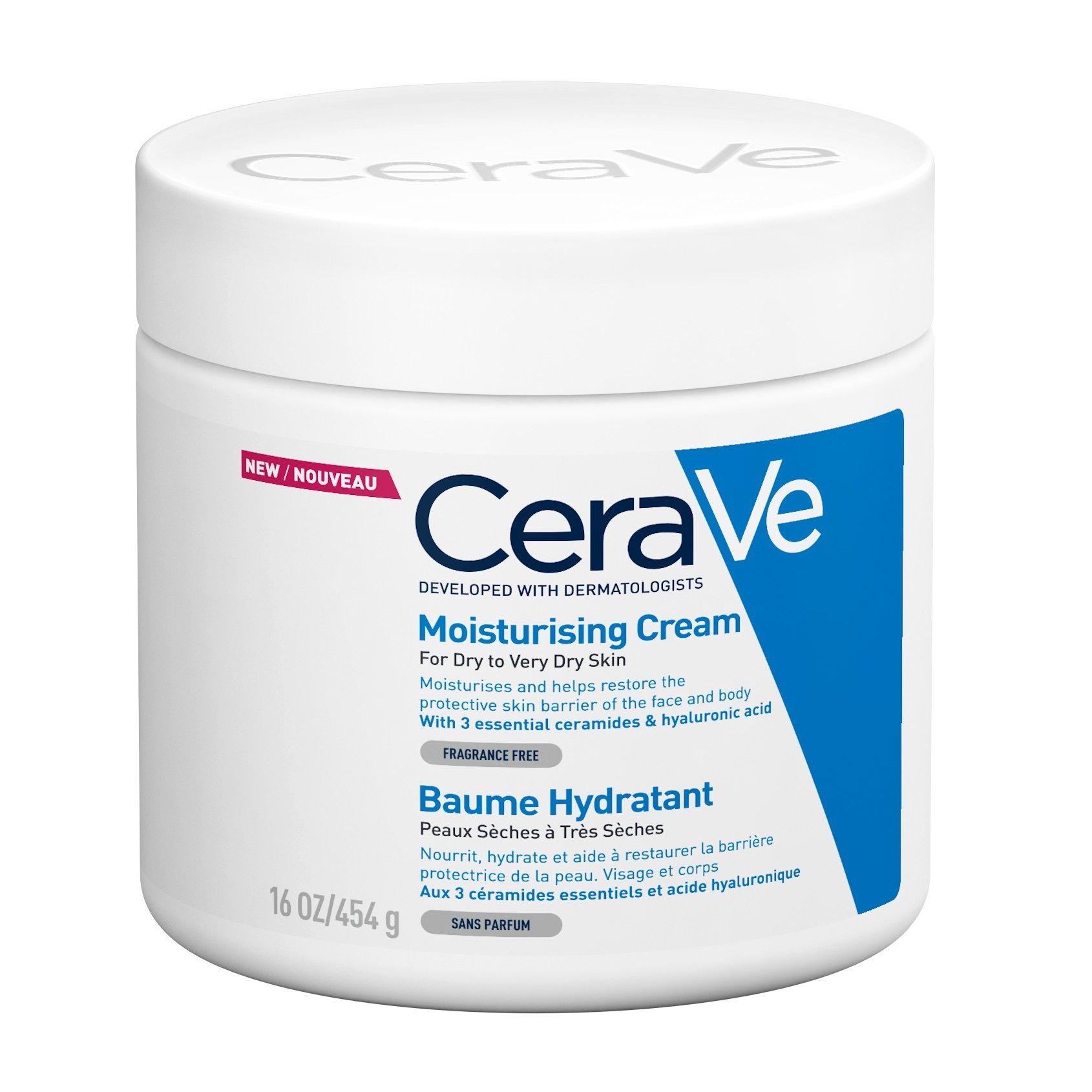 CeraVe Moisturising for Dry to Very Dry Skin Face & Body Cream Ενυδατική Κρέμα Προσώπου, Σώματος για Ξηρή & Πολύ Ξηρή Επιδερμίδα 454g