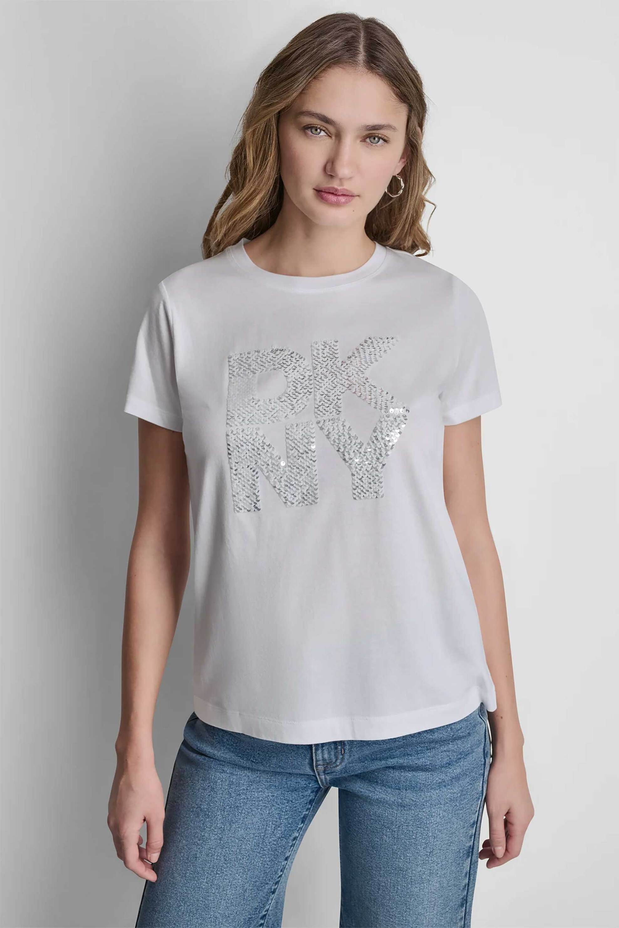 DKNY γυναικείο T-shirt με παγιέτα στο λογότυπο Regular Fit