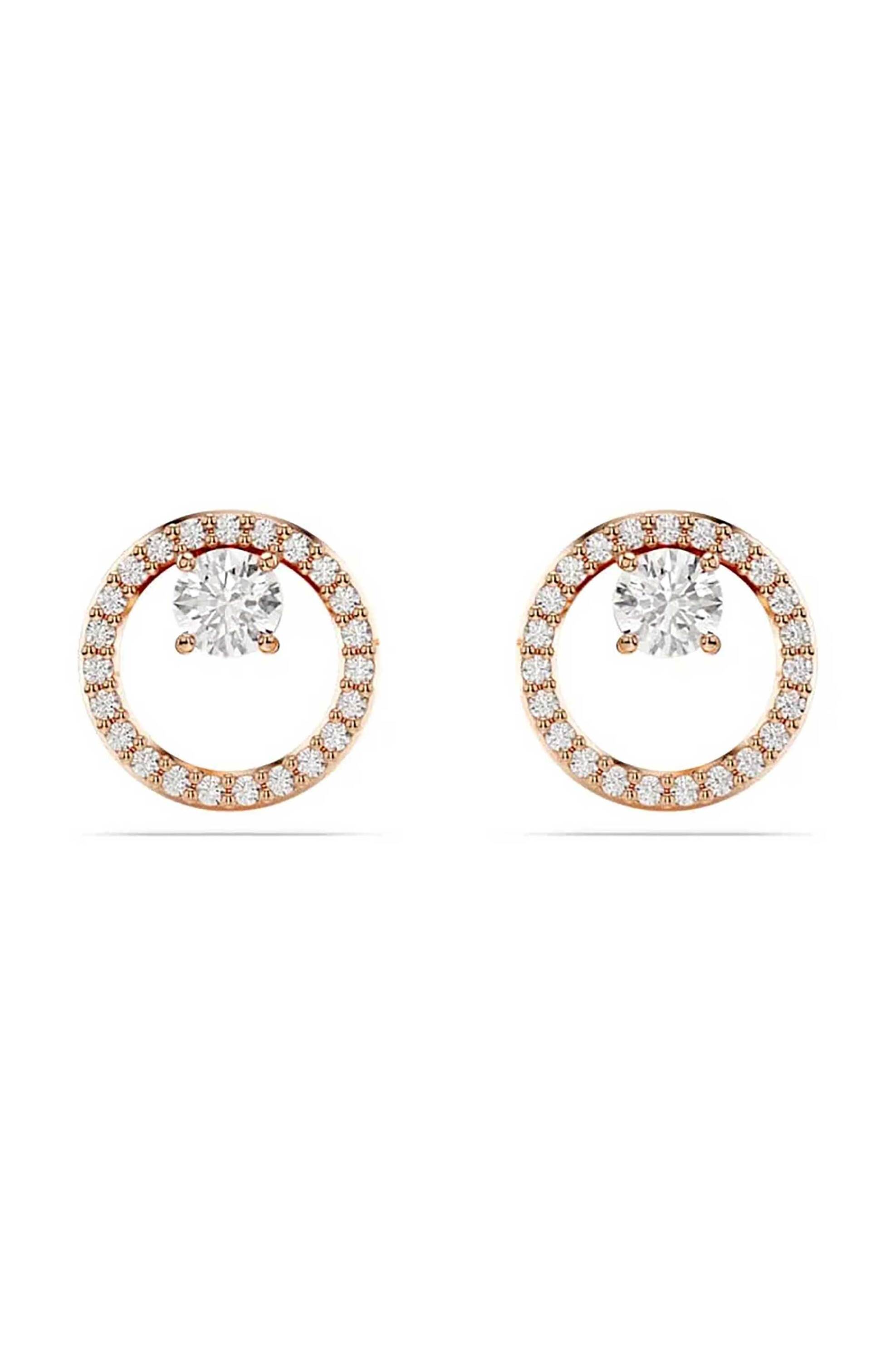 Swarovski σκουλαρίκια με καραφάκι, στρογγυλή κοπή, λευκά, επιμετάλλωση σε ροζ χρυσαφί τόνο "Constella"