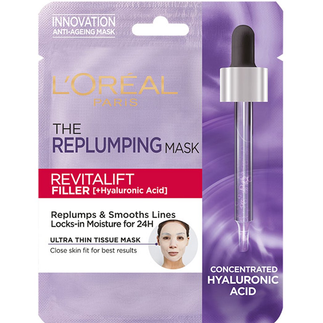 L'Oreal Paris Revitalift Filler the Replumping Mask Υφασμάτινη Μάσκα Προσώπου με Υαλουρονικό Οξύ για Ενυδάτωση & Σύσφιξη της Επιδερμίδας 30g