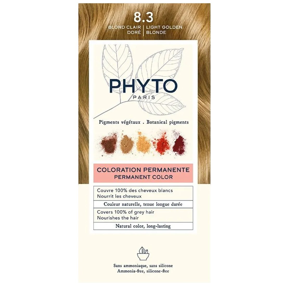 Phyto Permanent Hair Color Kit Μόνιμη Βαφή Μαλλιών με Φυτικές Χρωστικές, Χωρίς Αμμωνία 1 Τεμάχιο - 8.3 Ανοιχτό Ξανθό Χρυσό