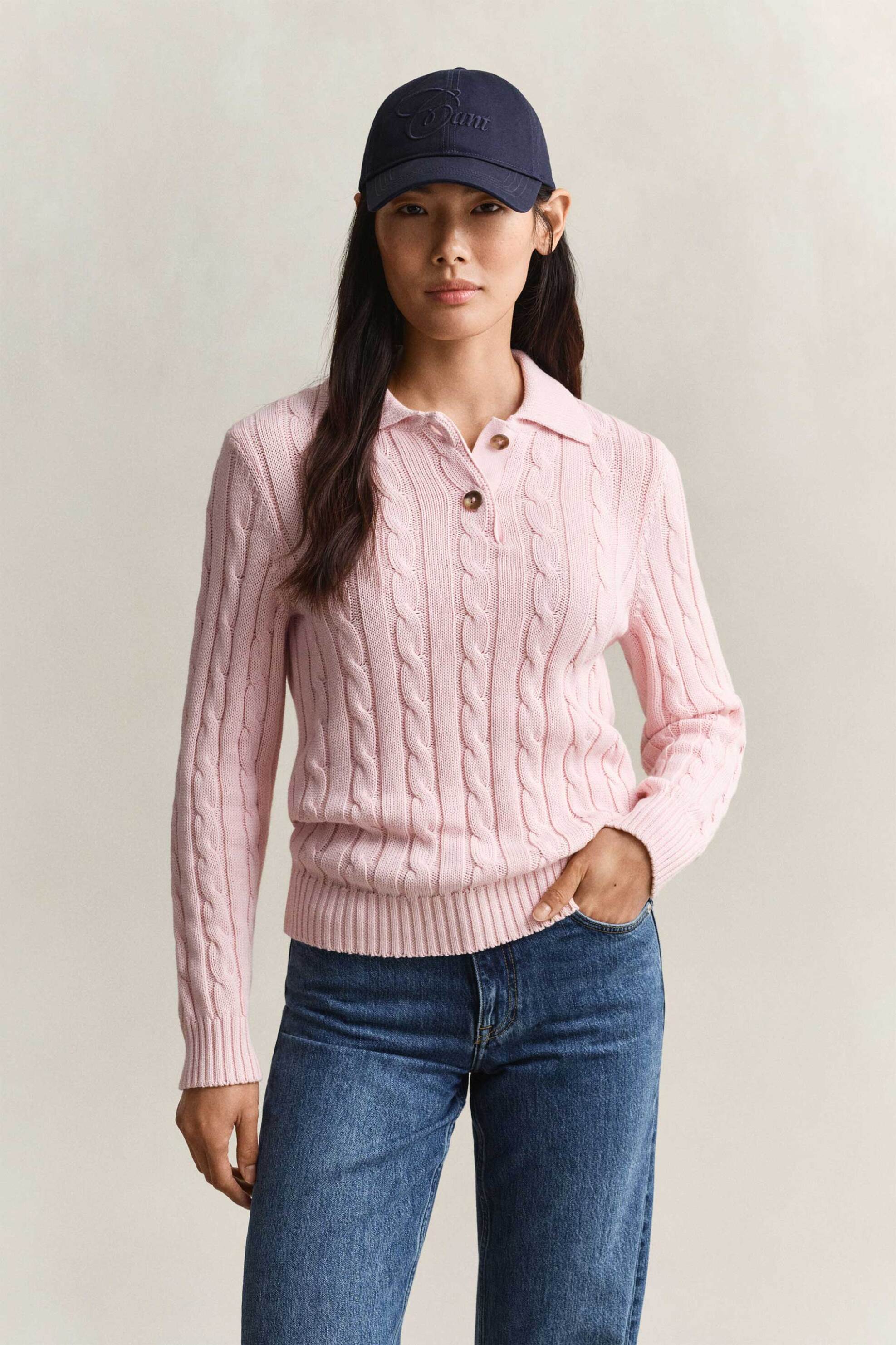 Gant γυναικεία πλεκτή μπλούζα πόλο με cable knit pattern Regular Fit