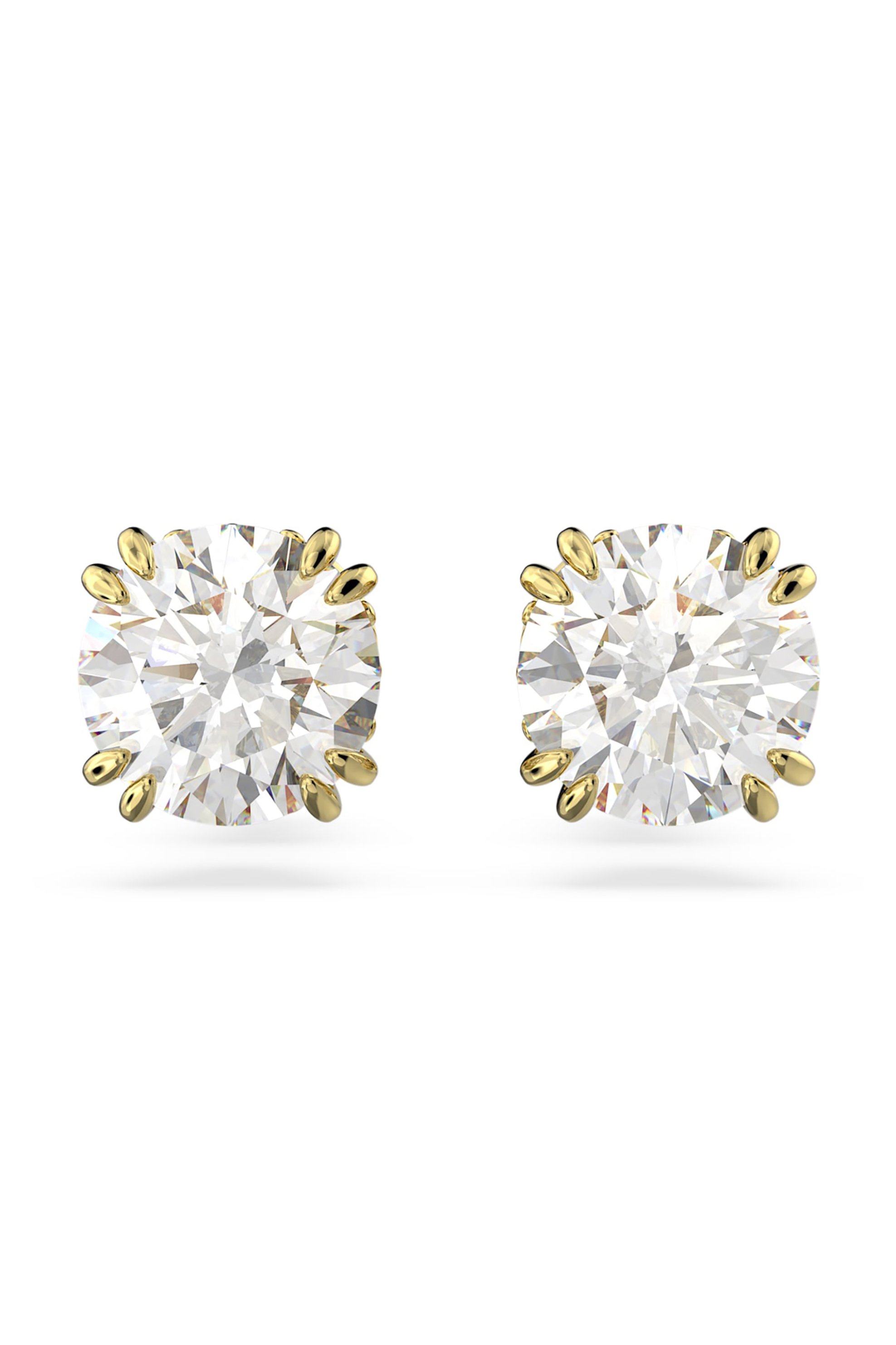 Swarovski unisex σκουλαρίκια με καρφάκι στρογγυλή κοπή, λευκά, επιμετάλλωση σε χρυσαφί τόνο "Constella"