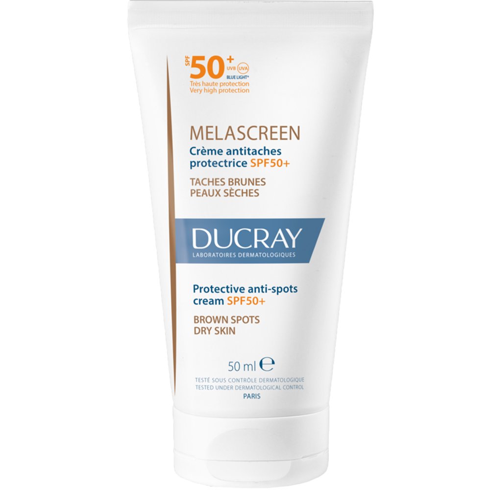 Ducray Melascreen Protective Anti-Spots Cream Spf50+ Λεπτόρρευστη Αντηλιακή Κρέμα Προσώπου Πολύ Υψηλής Προστασίας Ιδανική για Ξηρό Δέρμα 50ml