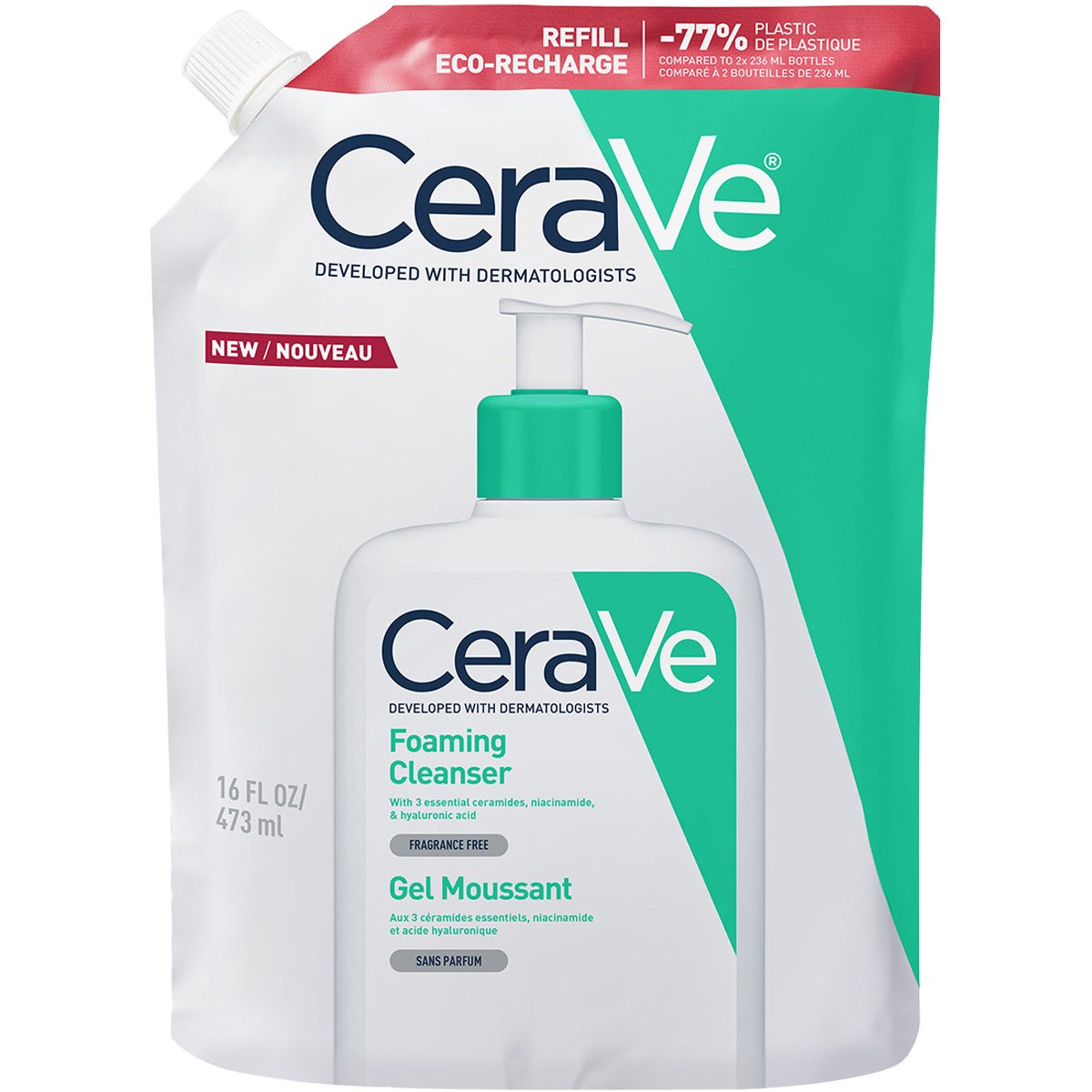 CeraVe Foaming Cleanser Gel Ανταλλακτικό Αφρίζον Τζέλ Καθαρισμού για Λιπαρή Επιδερμίδα, Κατάλληλο για Πρόσωπο & Σώμα 473ml Refill