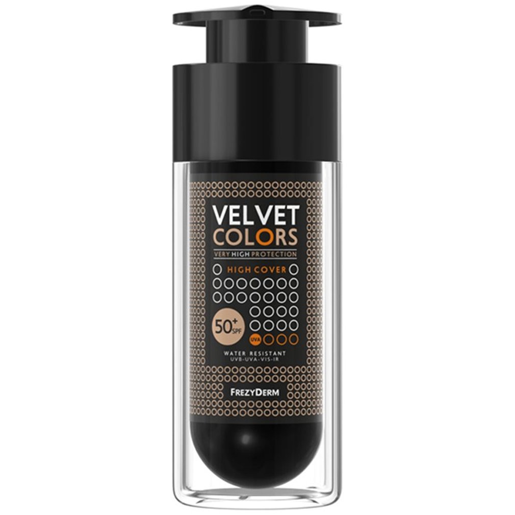 Frezyderm Velvet Colors Foundation High Cover Spf50+,Μέικαπ Εξαιρετικά Υψηλής Καλυψής με Βελούδινη Ματ Υφή, Πολύ Υψηλής Αντηλιακής Προστασίας 30ml
