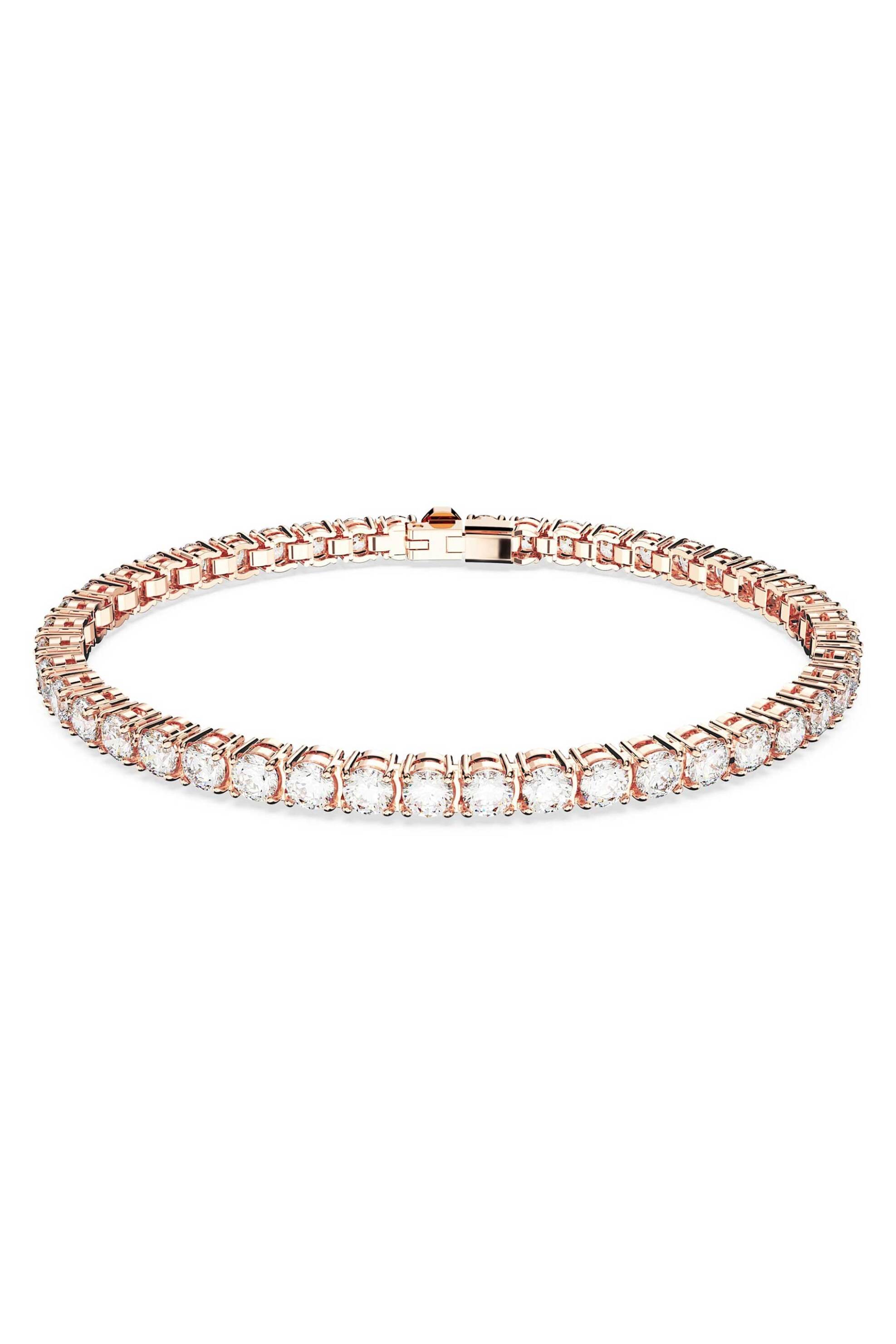 Swarovski γυναικείο βραχιόλι στρογγυλή κοπή, λευκό, επιμετάλλωση σε ροζ χρυσαφί τόνο "Matrix Tennis"