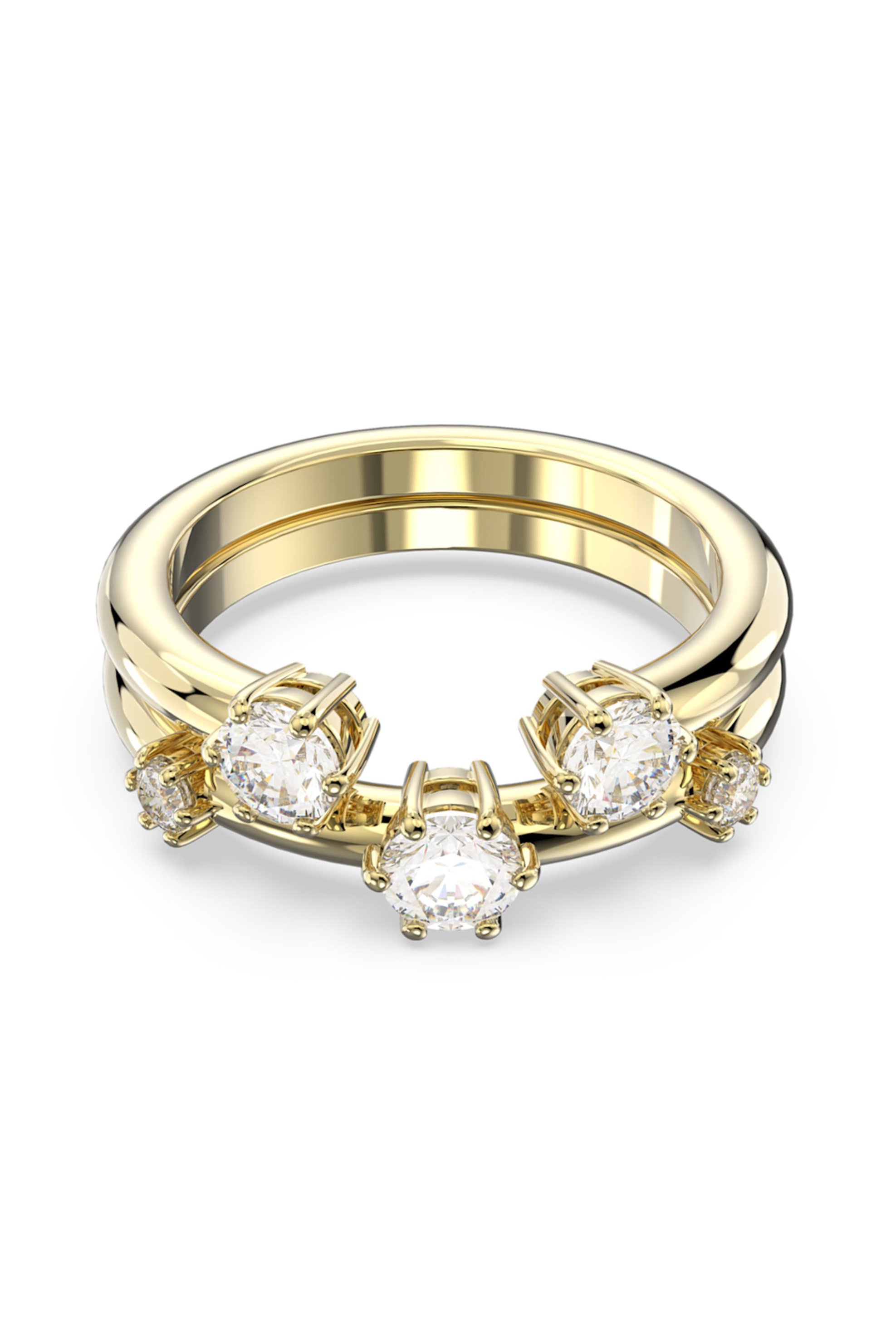 Swarovski δαχτυλίδι σετ, στρογγυλή κοπή, λευκό, επιμετάλλωση σε χρυσαφί τόνο "Constella" (2 τεμάχια) (58)