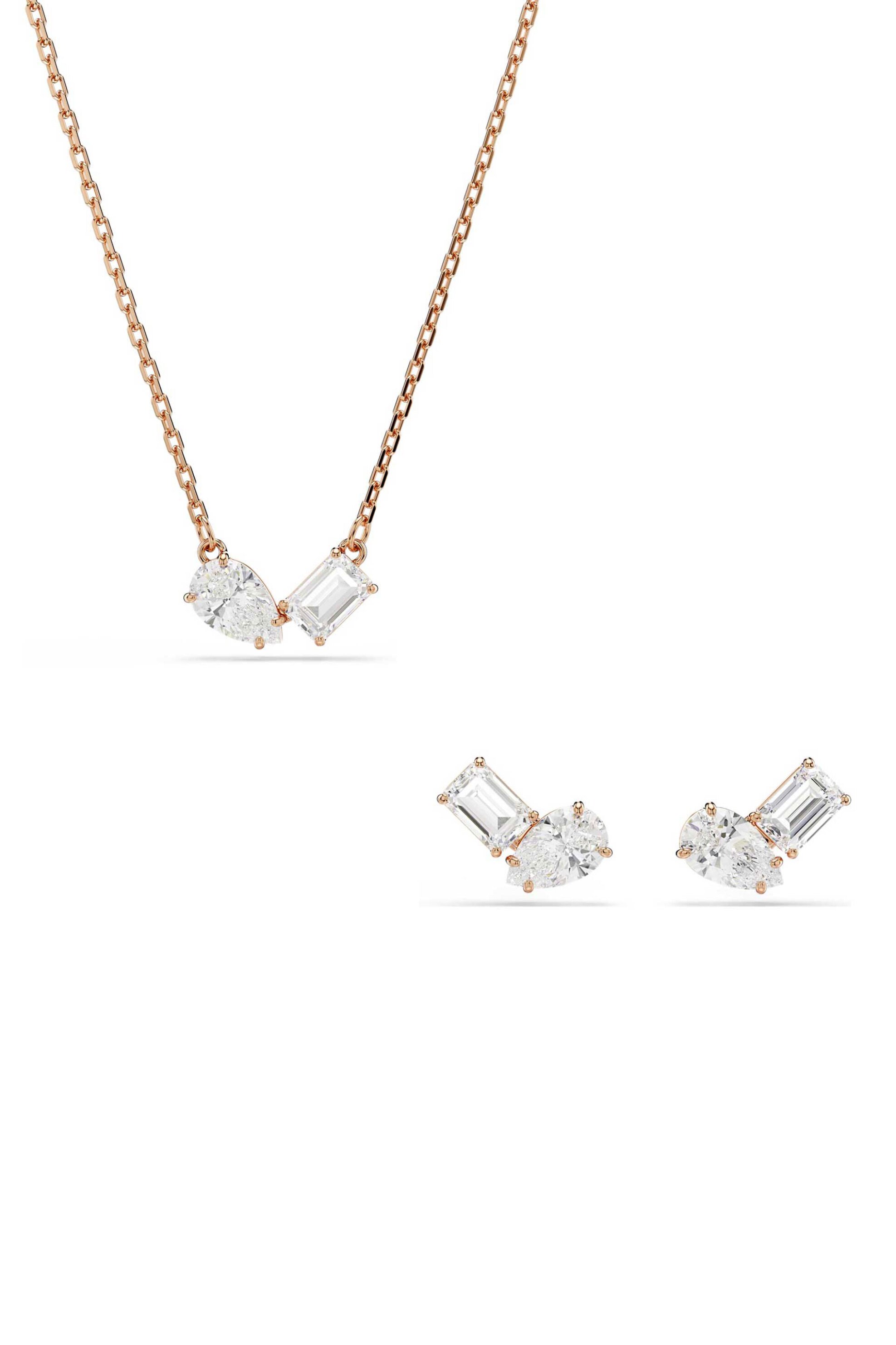 Swarovski γυναικείο σετ κοπή pear, οκταγωνική κοπή, λευκό, επιμετάλλωση σε ροζ χρυσαφί τόνο "Mesmera"