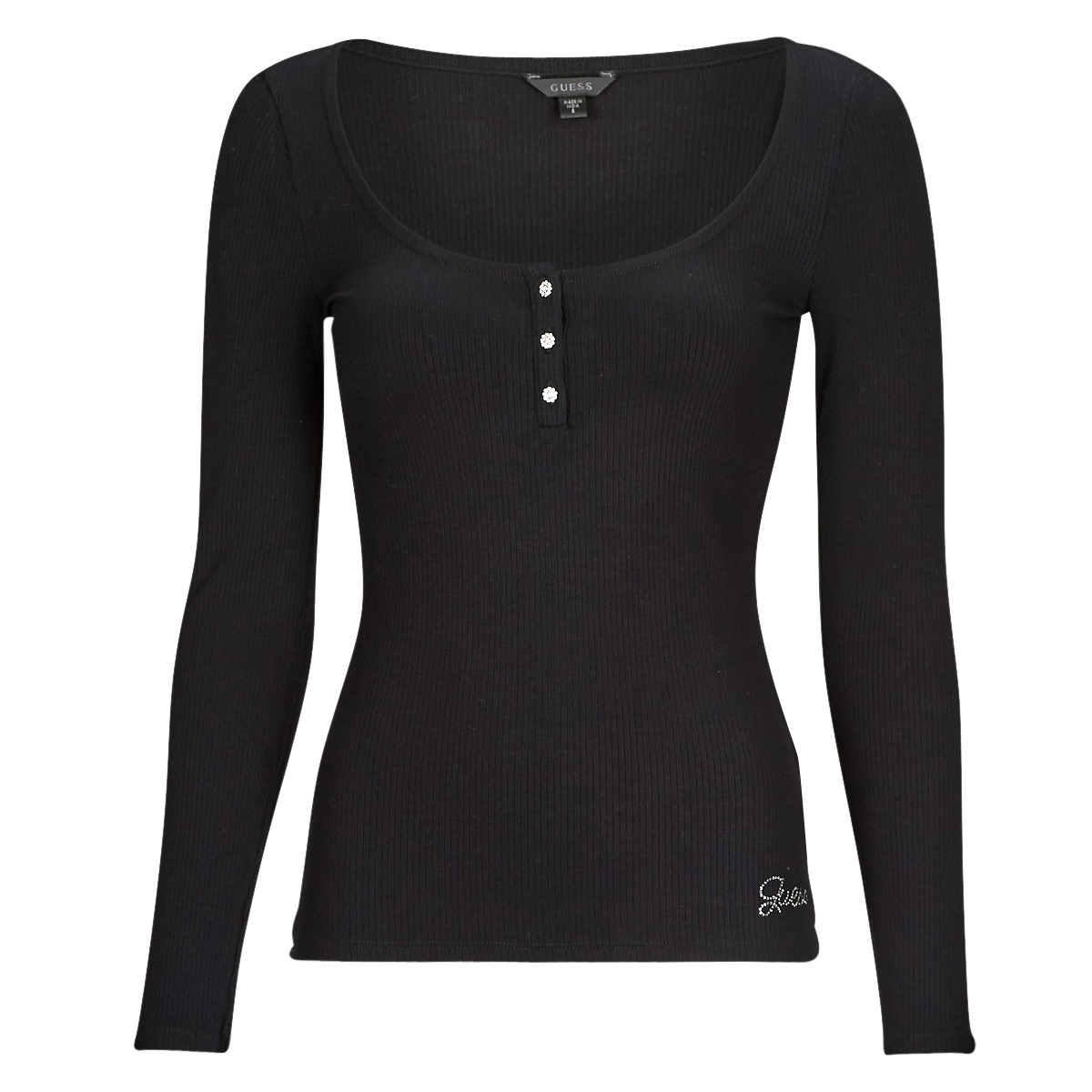 Μπλουζάκια με μακριά μανίκια Guess LS KARLEE JEWEL BTN HENLEY