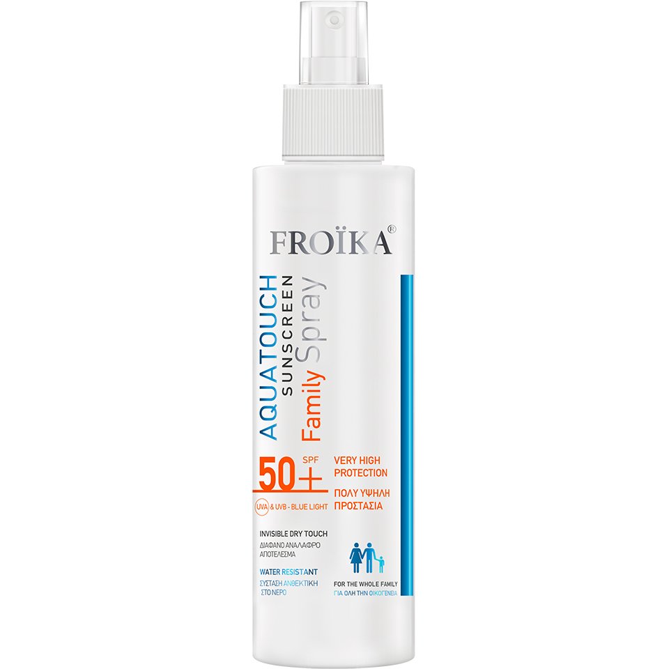 Froika Aquatouch Sunscreen Family Spf50+ Spray Αντηλιακό Σπρέι Προσώπου & Σώματος Λεπτόρρευστης Υφής Πολύ Υψηλής Προστασίας Ανθεκτικό στο Νερό, Κατάλληλο για Όλη την Οικογένεια 250ml