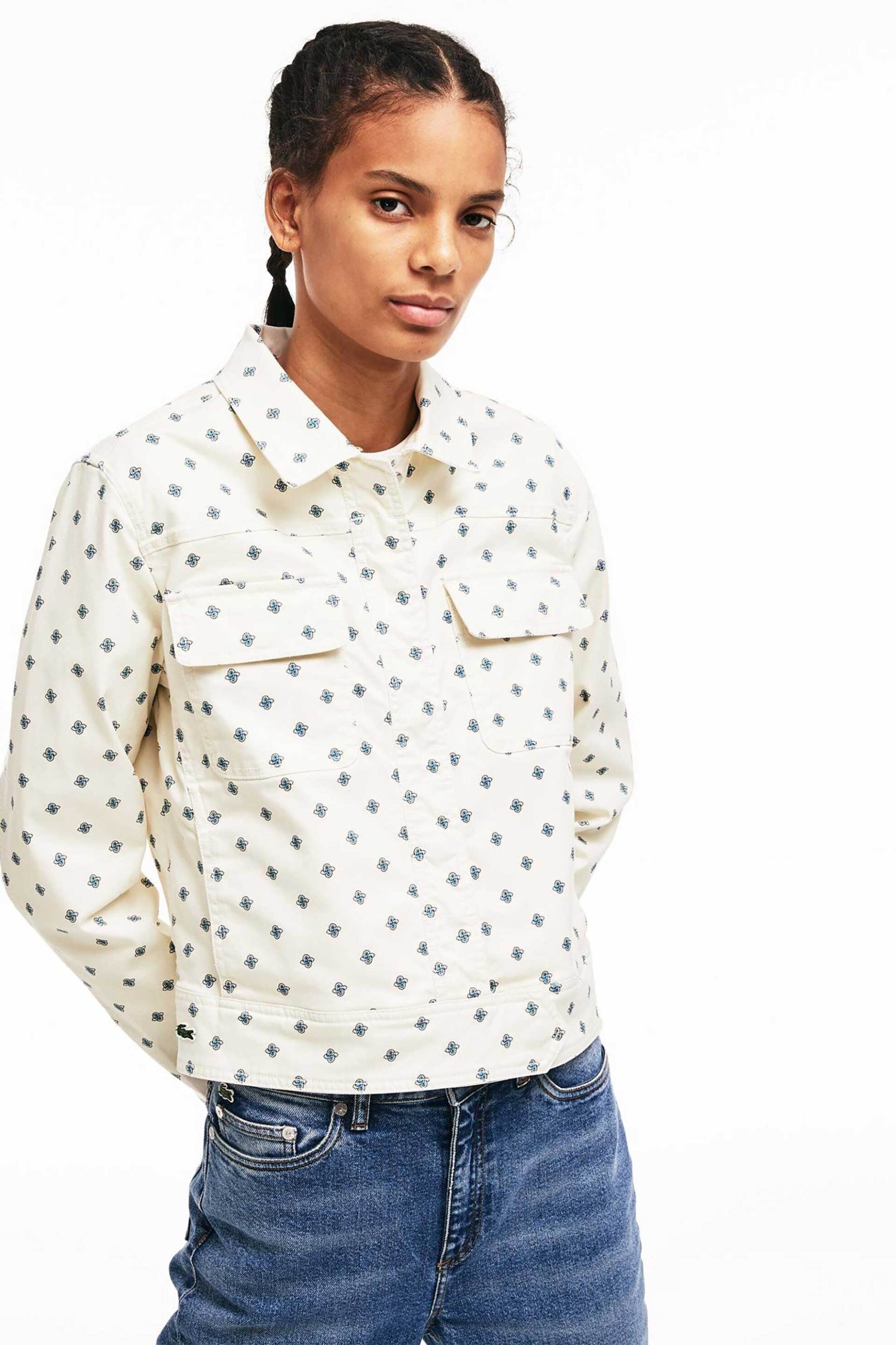 Lacoste γυναικείο denim jacket με all-over print και τσέπες