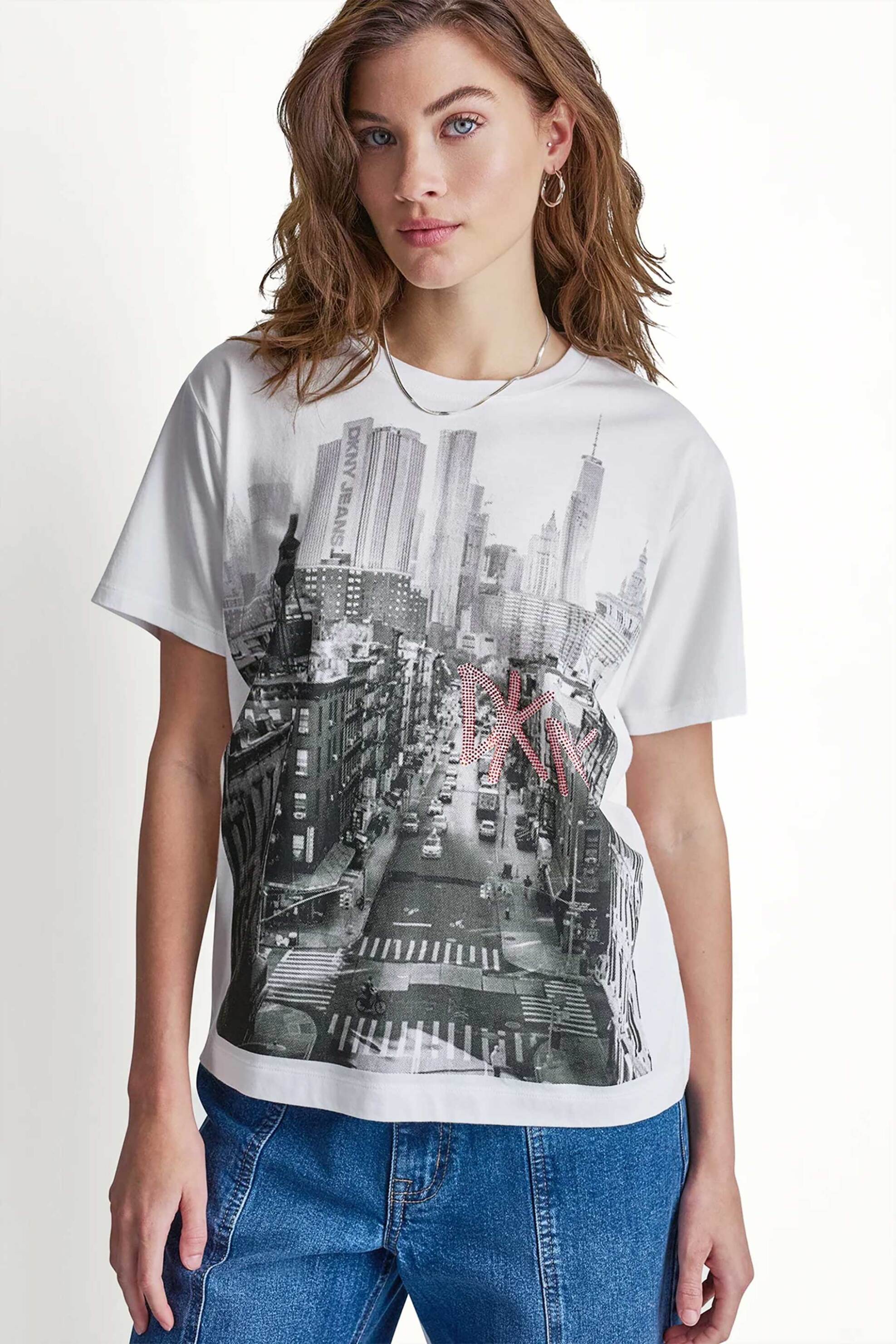 DKNY γυναικείο T-shirt με στρας στο λογότυπο Regular Fit