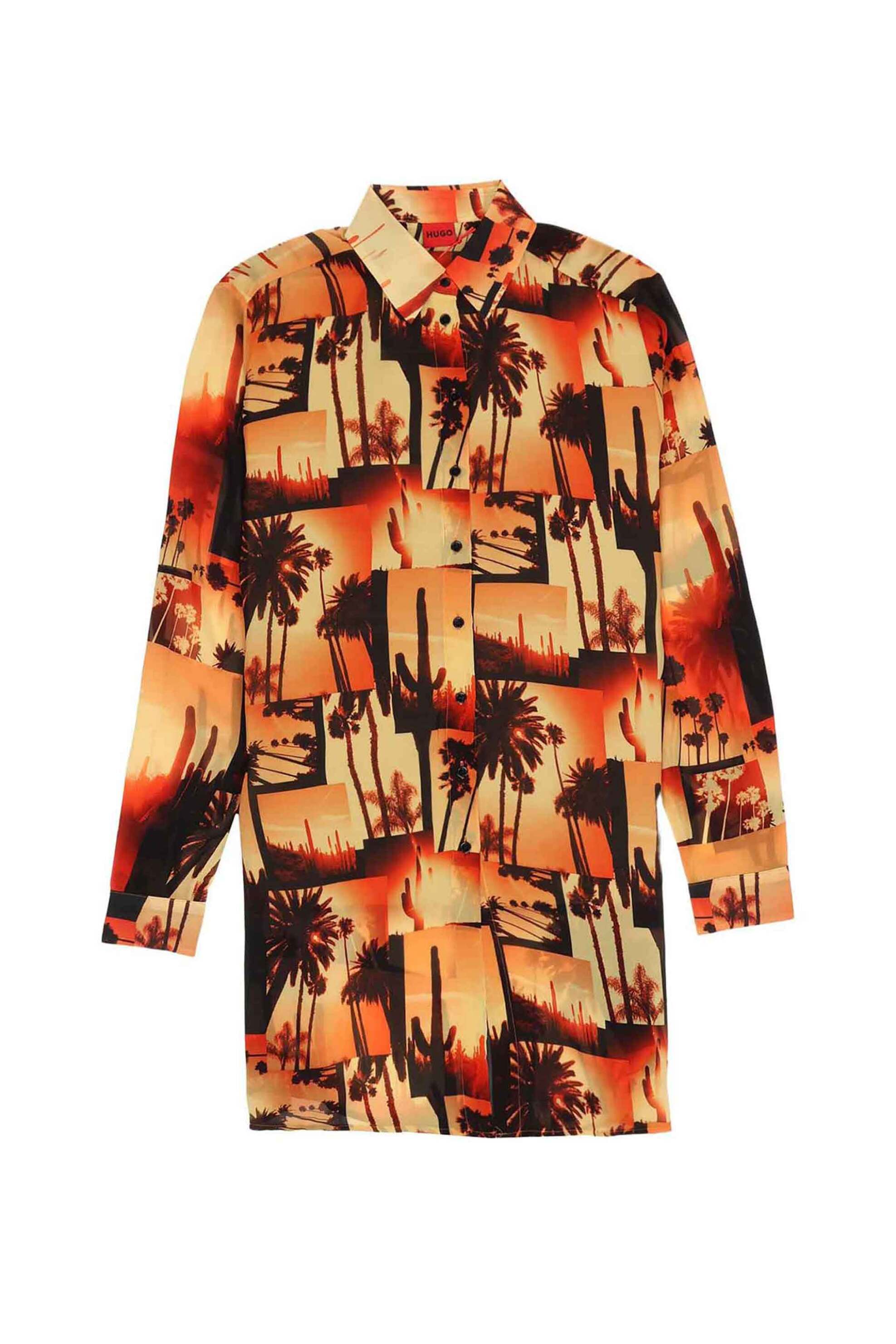 Hugo Boss γυναικείο πουκάμισο oversized μακρύ με all-over print "Evishi"